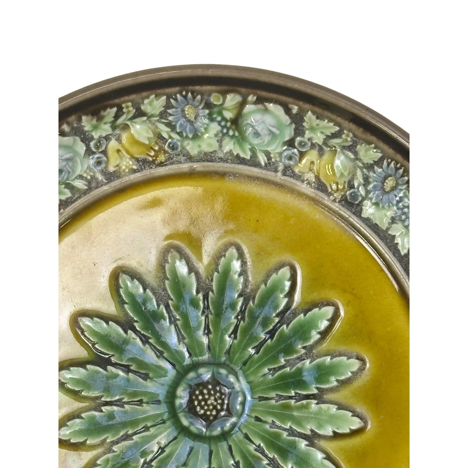 Wedgwood England Antique Late 1800's Majolica Small Comport Floral Motifs-Rare - Thumbnail 6
