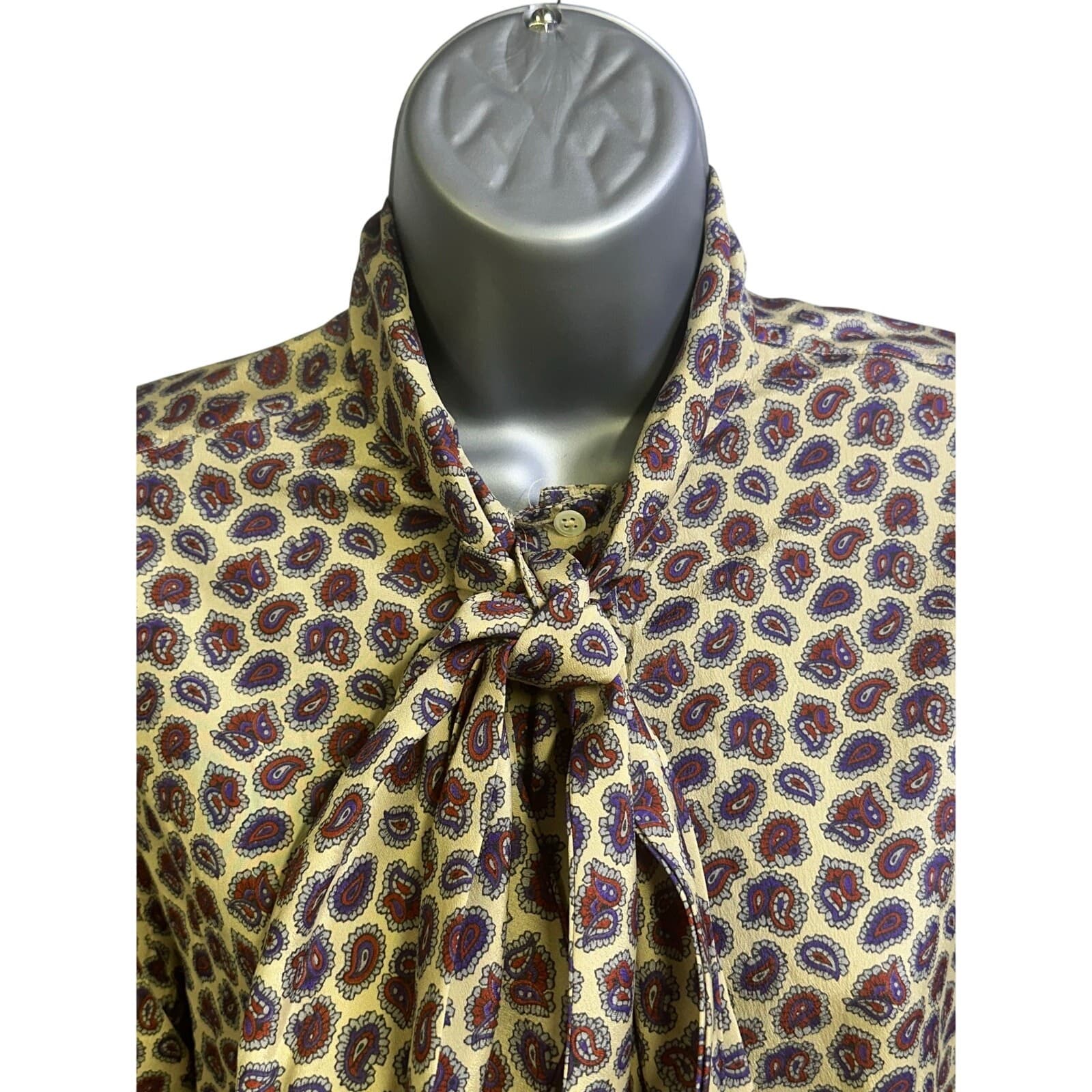 Evan Picone Petites Vintage 1980's Paisley Print Long Sleeve Blouse Bow Size 8 - Thumbnail 3