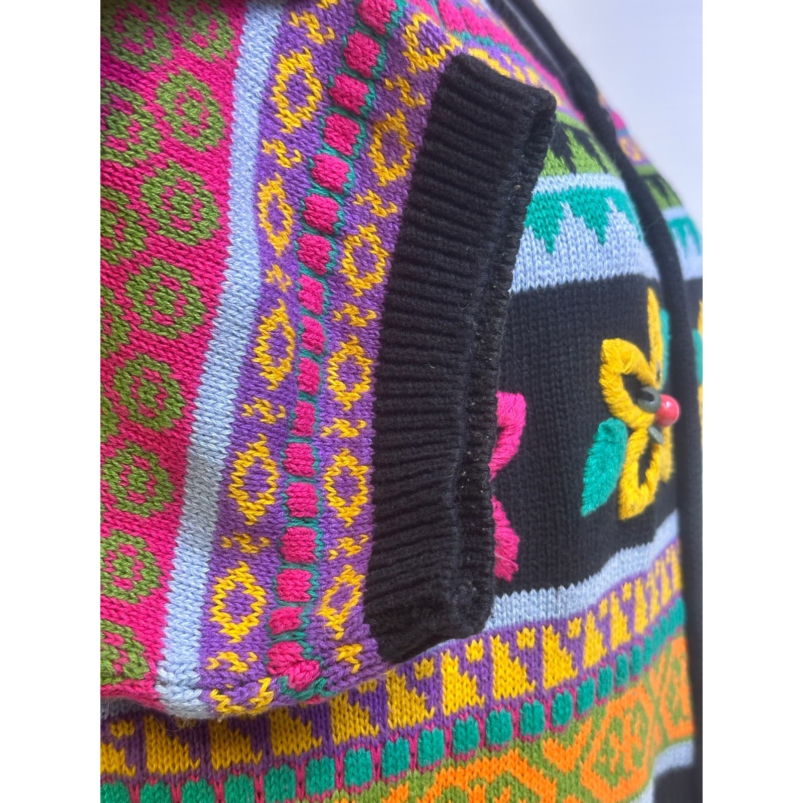 LizWear Vintage 1990's Knit Cotton Floral Embroidered Short Sleeve Cardigan-S - Thumbnail 6