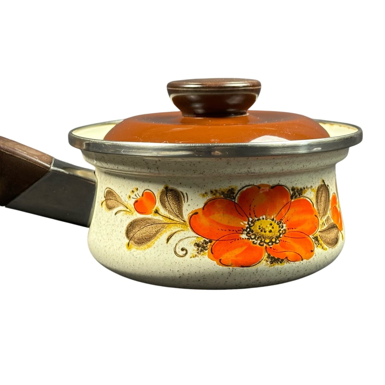 Japan Sanko Ware Show Pans 6.5" Saucepot Orange Poppies - Thumbnail 4