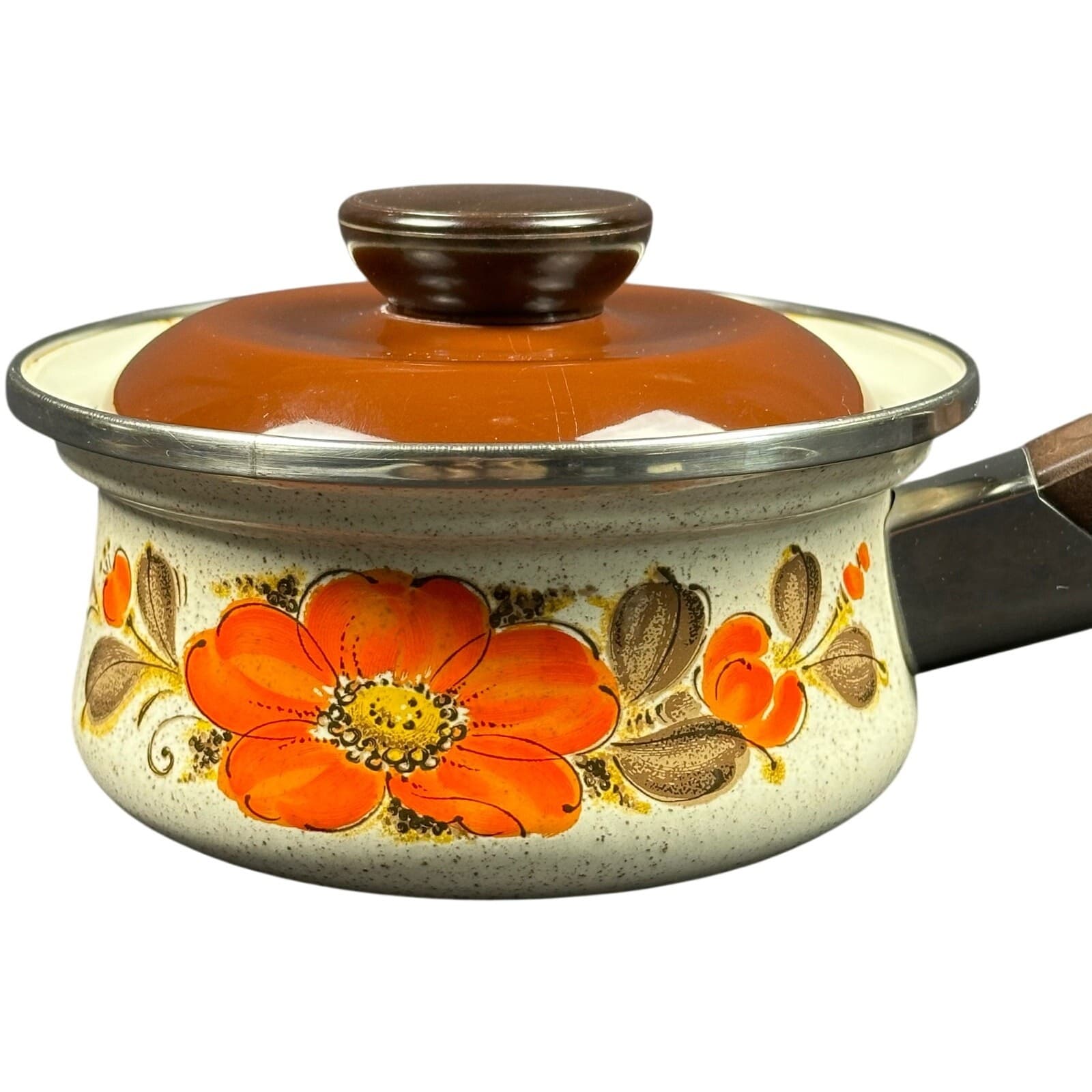 Japan Sanko Ware Show Pans 6.5" Saucepot Orange Poppies - Thumbnail 2