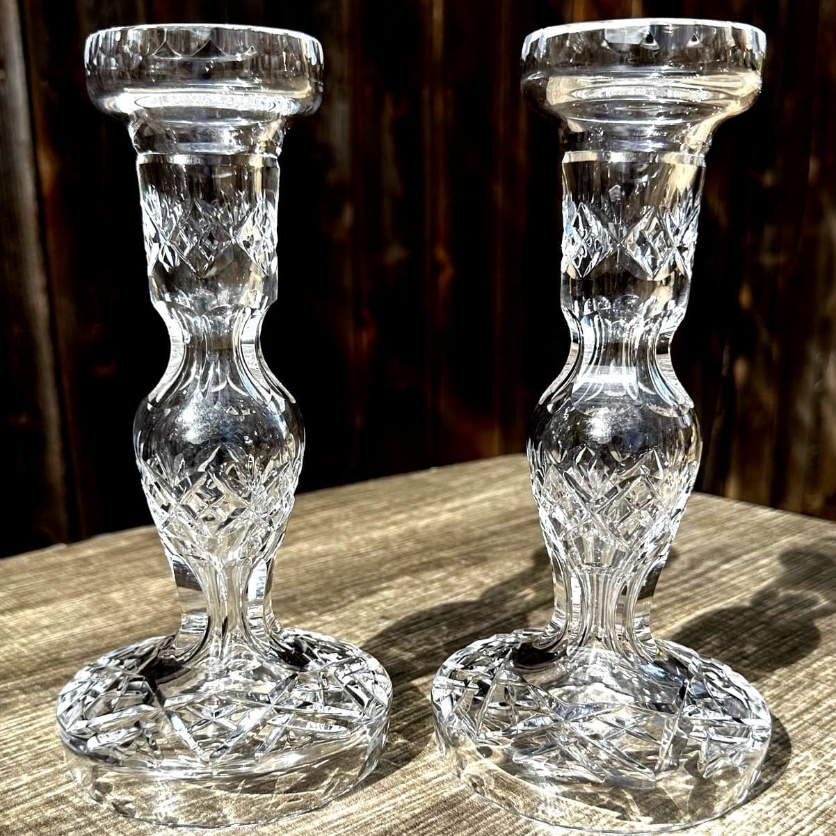 Waterford Crystal Tall 8" Hollow Vintage Candlesticks-Excellent-Set of 2