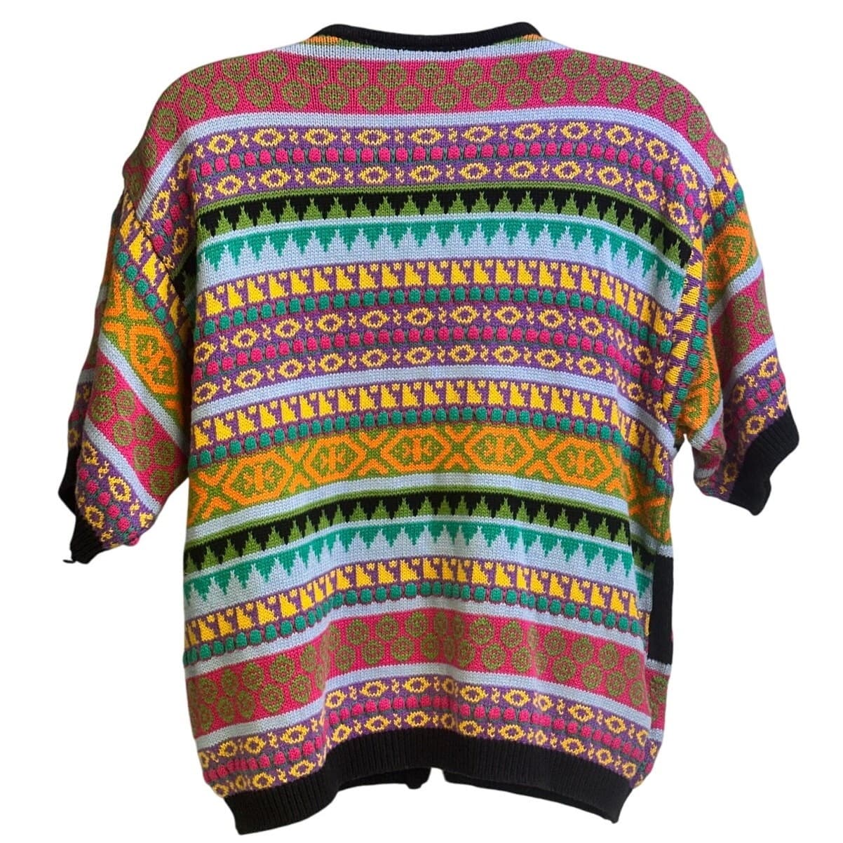 LizWear Vintage 1990's Knit Cotton Floral Embroidered Short Sleeve Cardigan-S - Thumbnail 7