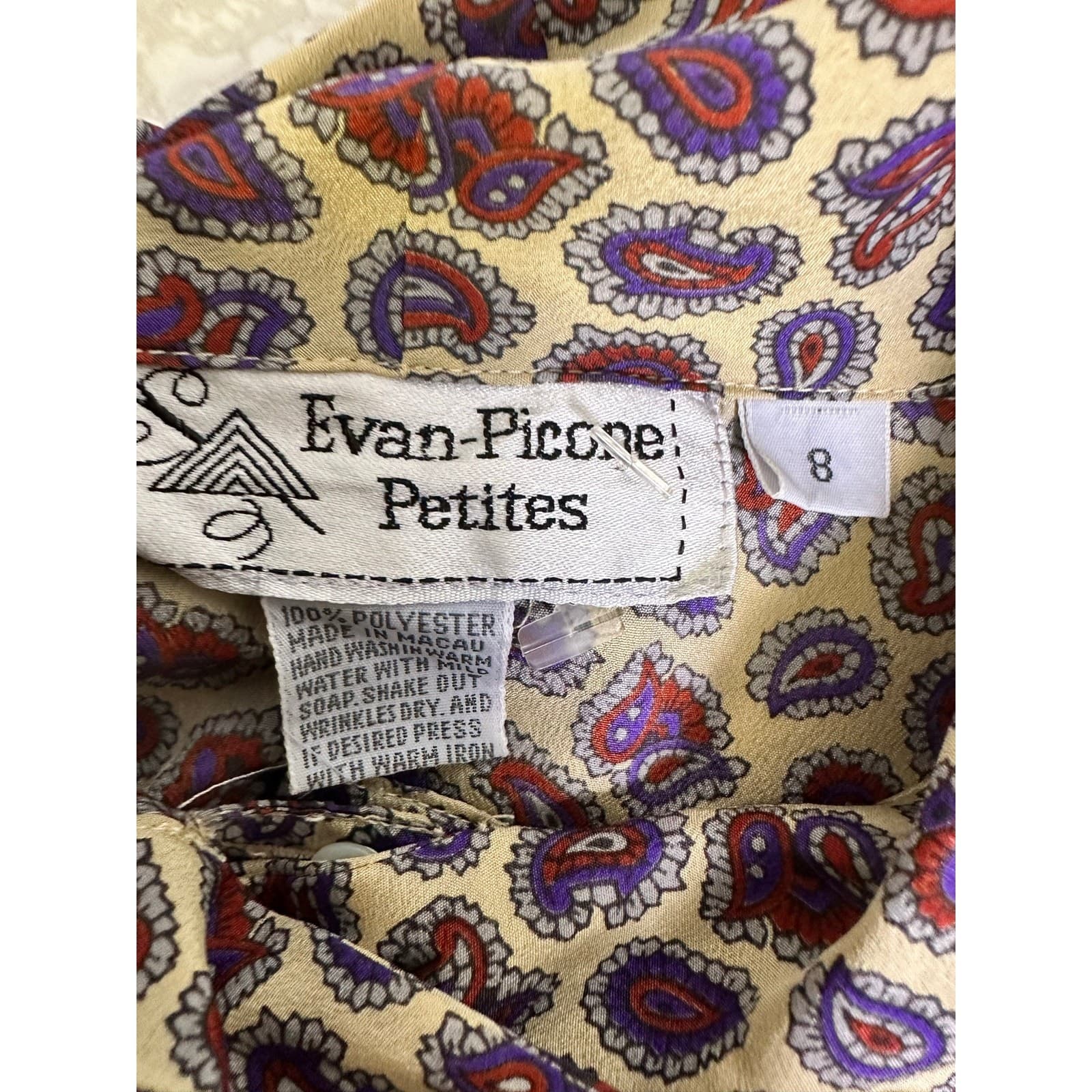 Evan Picone Petites Vintage 1980's Paisley Print Long Sleeve Blouse Bow Size 8 - Thumbnail 9