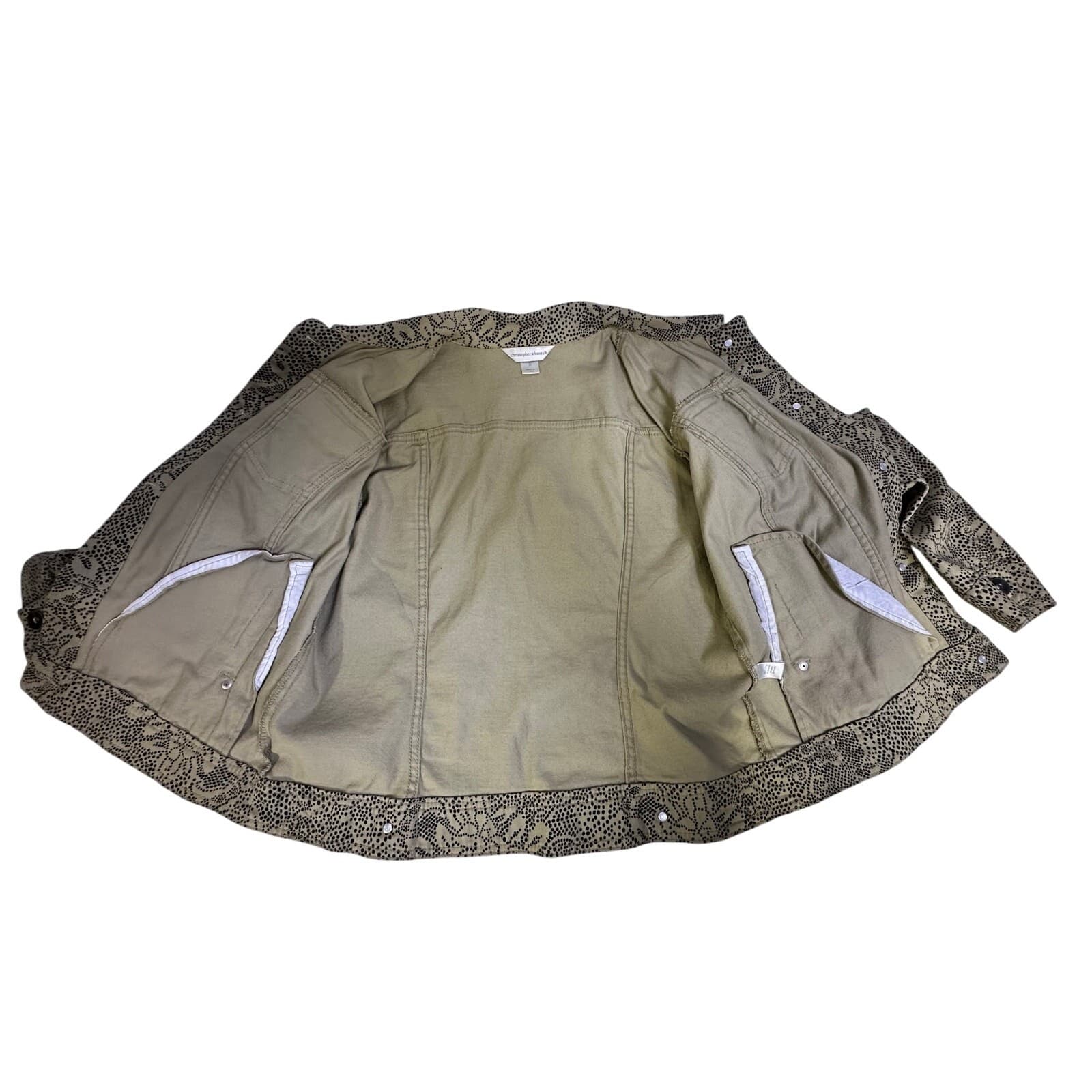 Christopher & Banks Khaki & Black Print Denim Jean Jacket Metal Rivet Buttons-M - Thumbnail 13