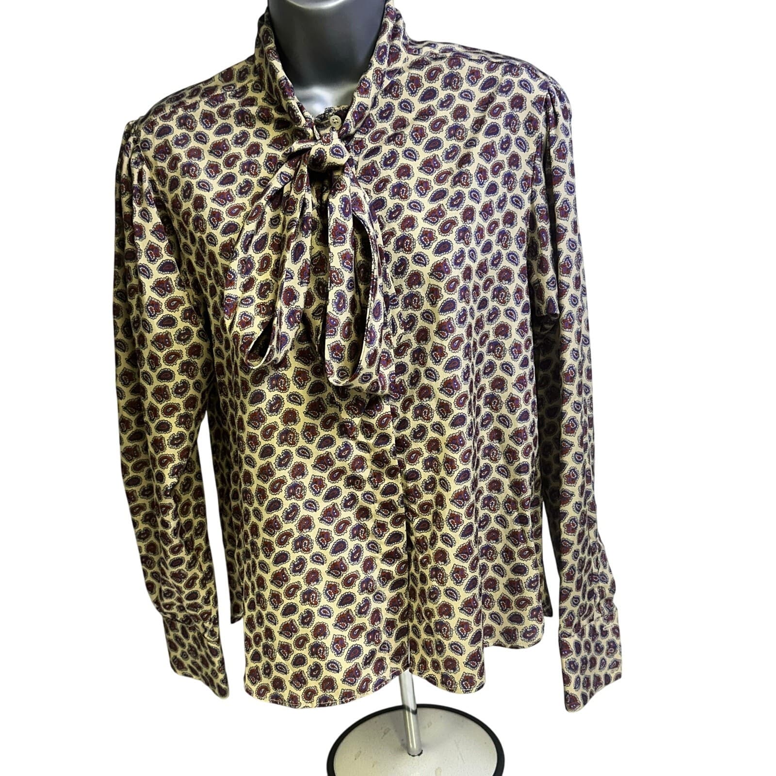 Evan Picone Petites Vintage 1980's Paisley Print Long Sleeve Blouse Bow Size 8 - Thumbnail 2
