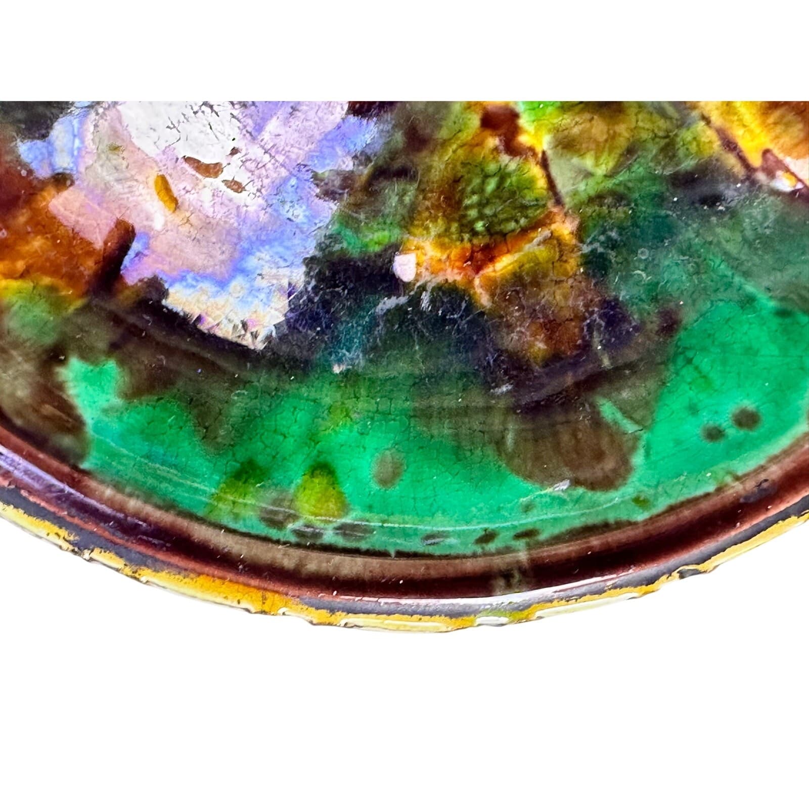 Wedgwood England Antique c. 1870-1890 Majolica Comport Tortoiseshell Glaze-Rare - Thumbnail 5