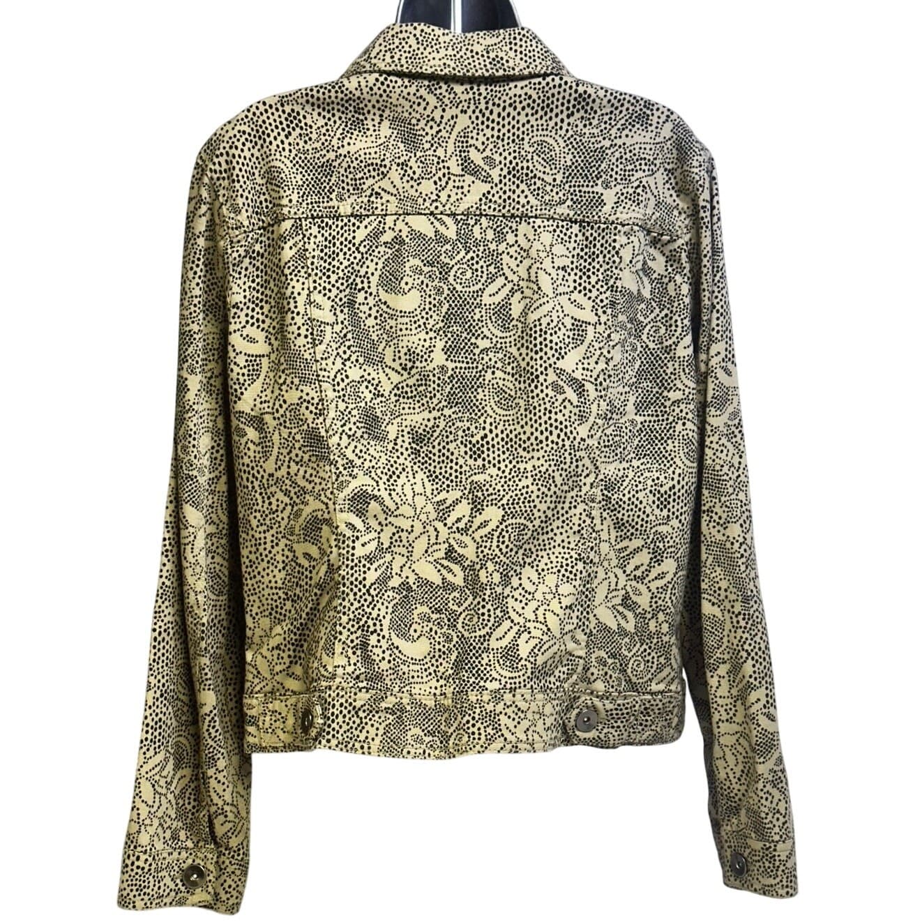 Christopher & Banks Khaki & Black Print Denim Jean Jacket Metal Rivet Buttons-M - Thumbnail 7