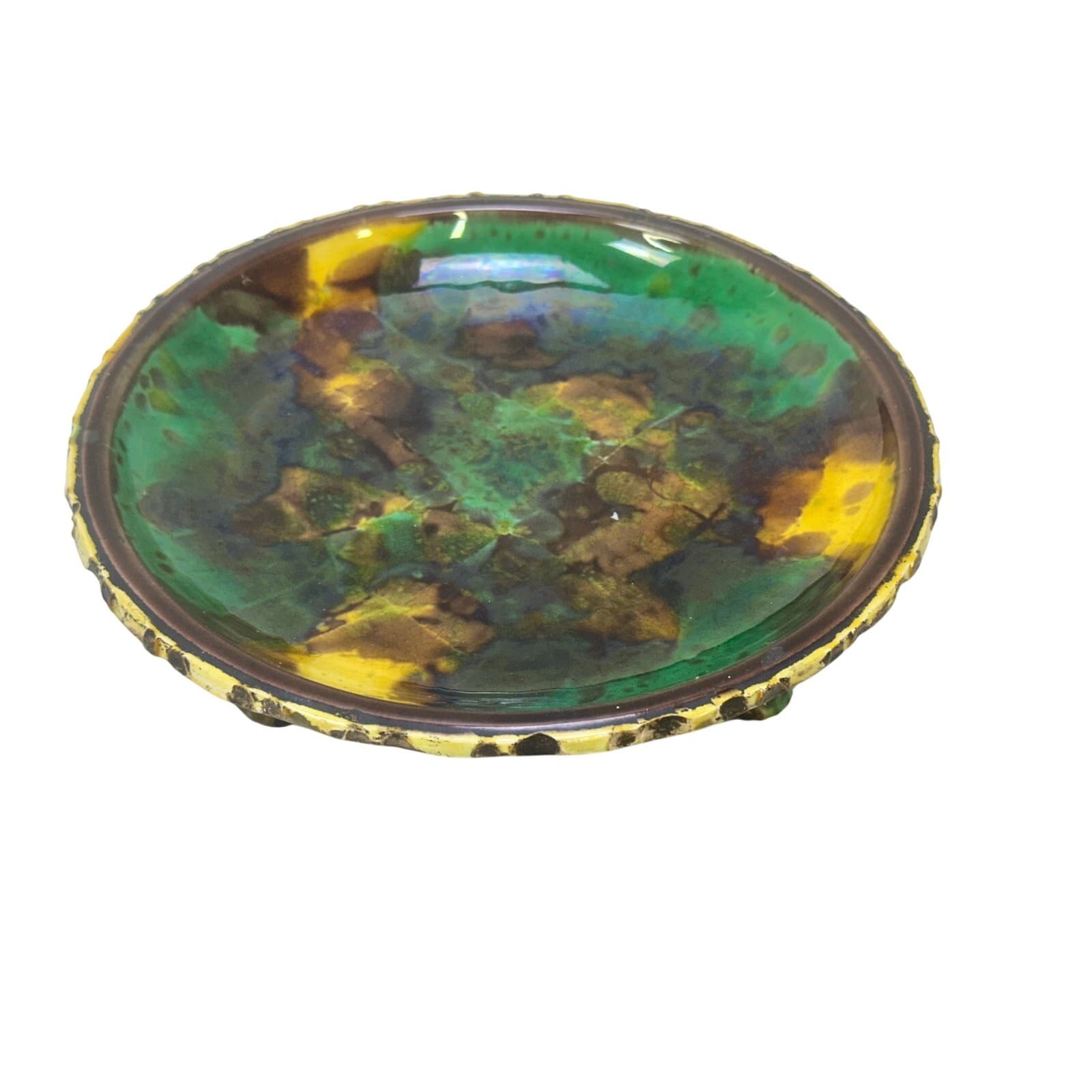 Wedgwood England Antique c. 1870-1890 Majolica Comport Tortoiseshell Glaze-Rare - Thumbnail 2