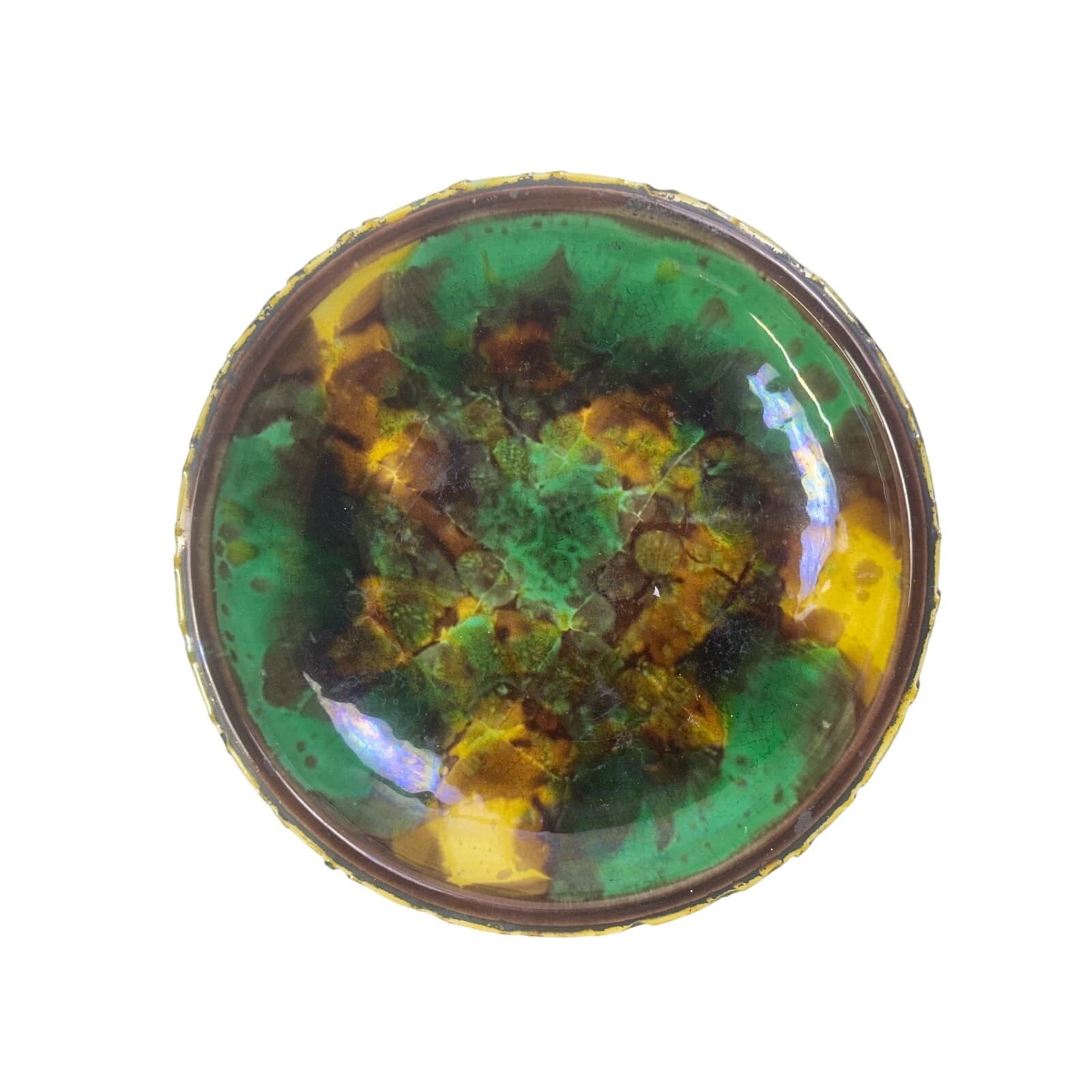 Wedgwood England Antique c. 1870-1890 Majolica Comport Tortoiseshell Glaze-Rare - Thumbnail 3