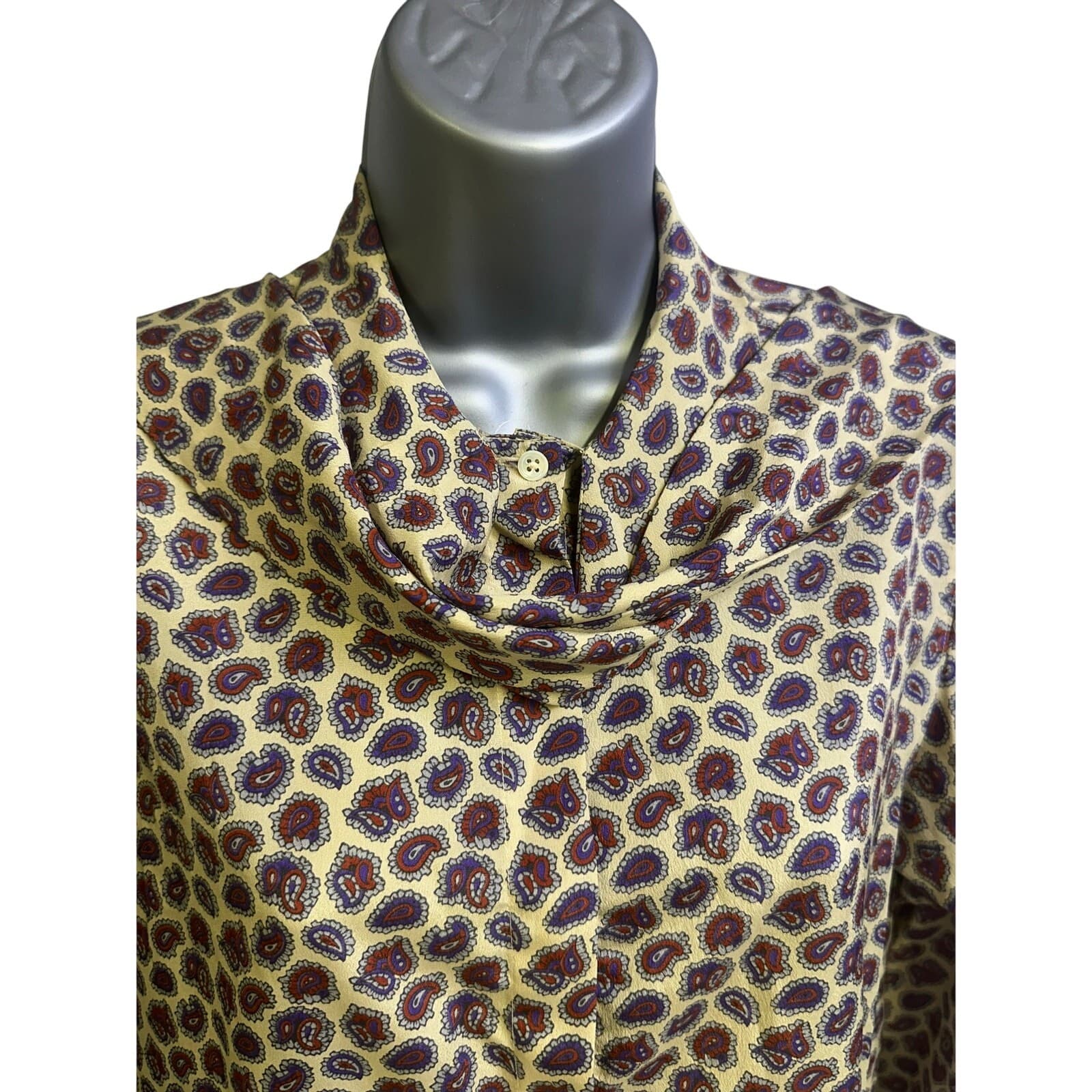Evan Picone Petites Vintage 1980's Paisley Print Long Sleeve Blouse Bow Size 8 - Thumbnail 4