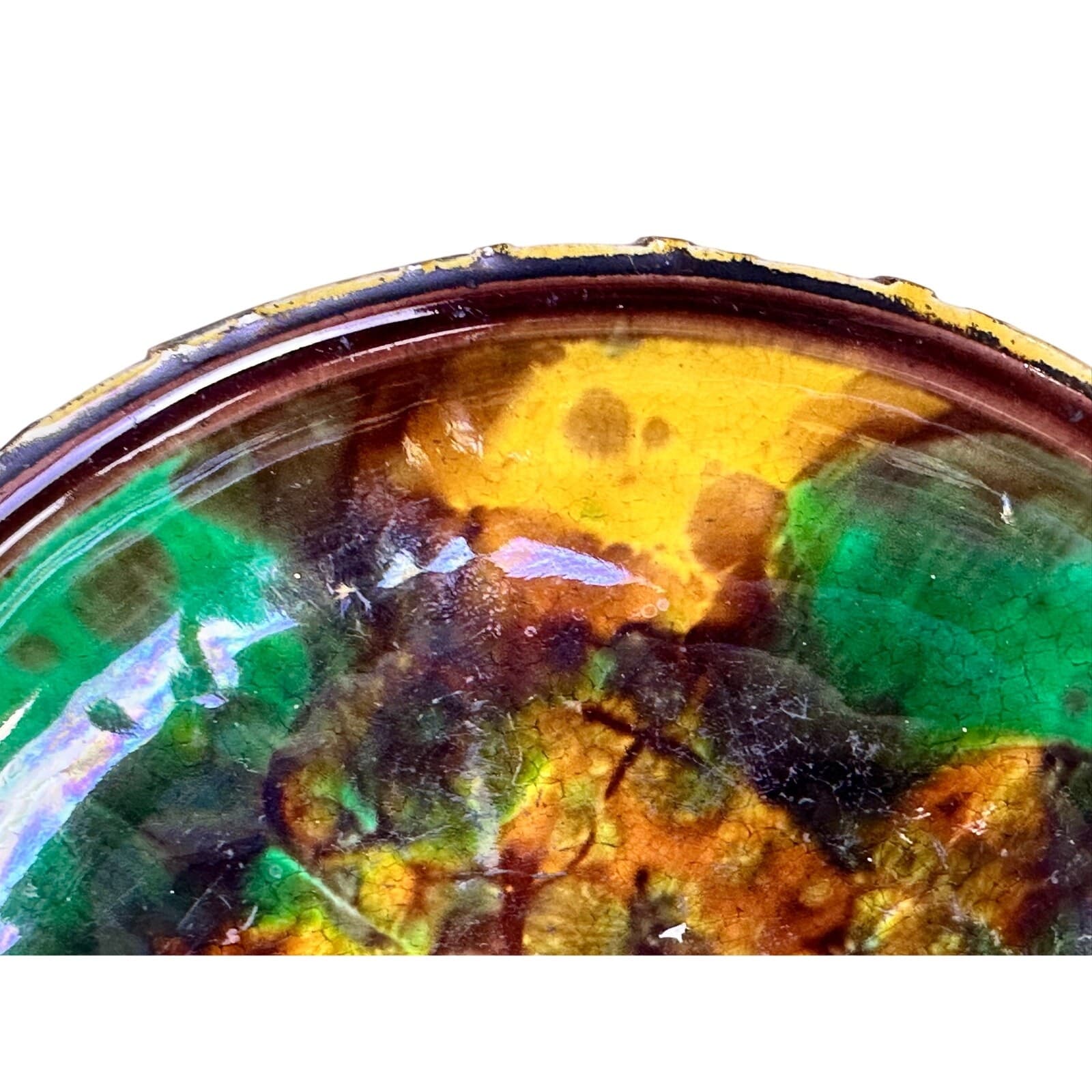 Wedgwood England Antique c. 1870-1890 Majolica Comport Tortoiseshell Glaze-Rare - Thumbnail 7
