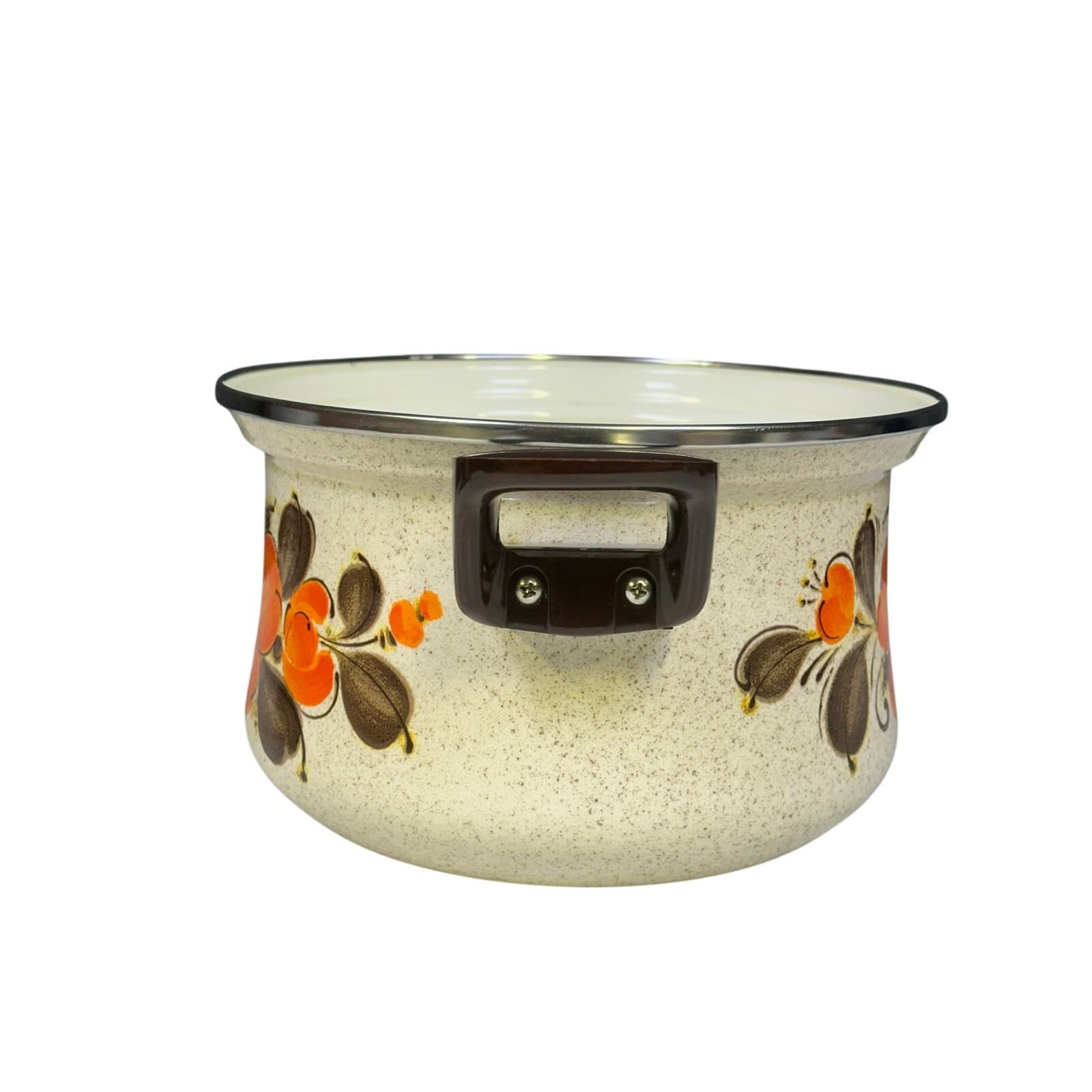 Sanko Ware Japan Show Pans Large 9.75” x 6” Stock Pot Orange Poppies Vintage - Thumbnail 2