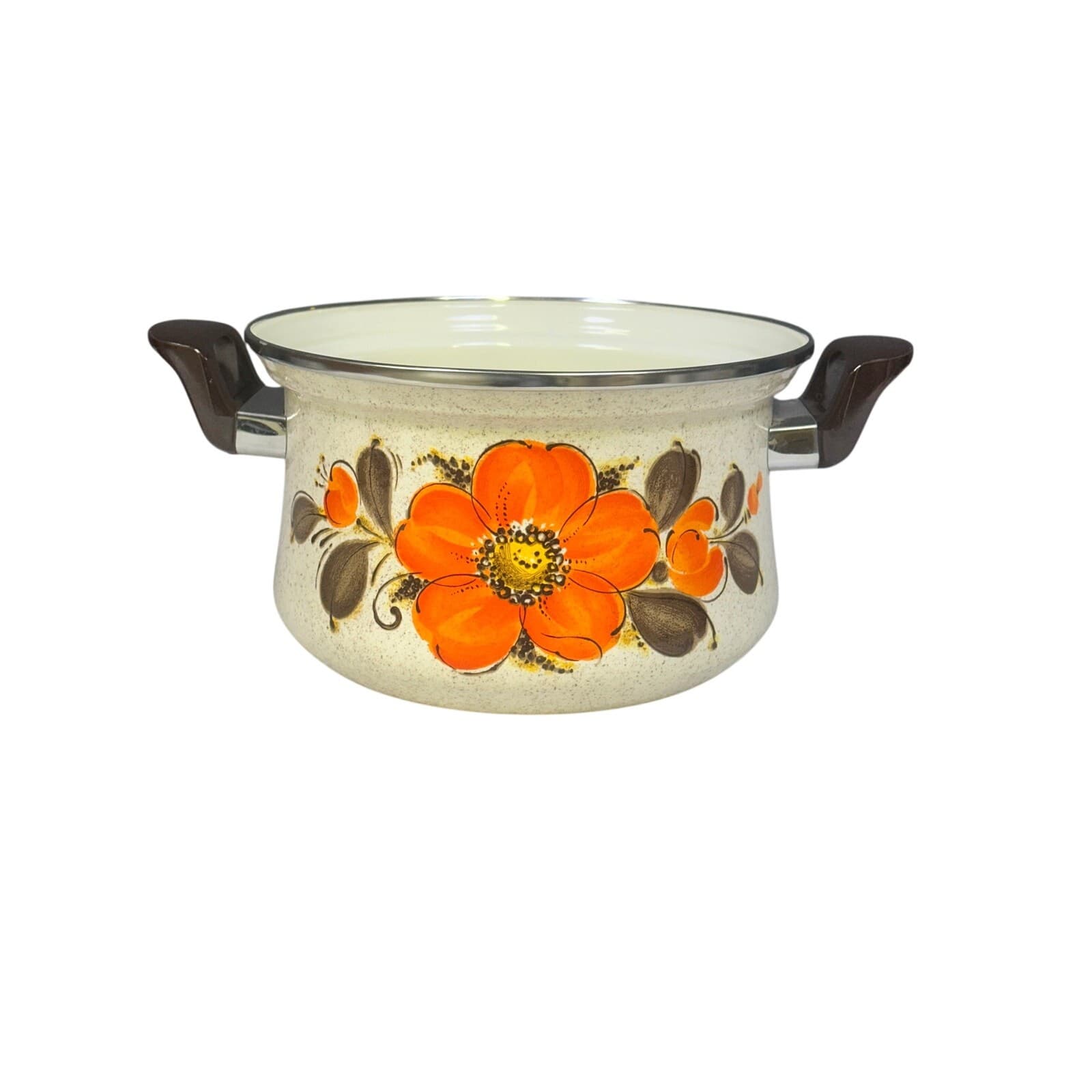 Sanko Ware Japan Show Pans Large 9.75” x 6” Stock Pot Orange Poppies Vintage - Thumbnail 3