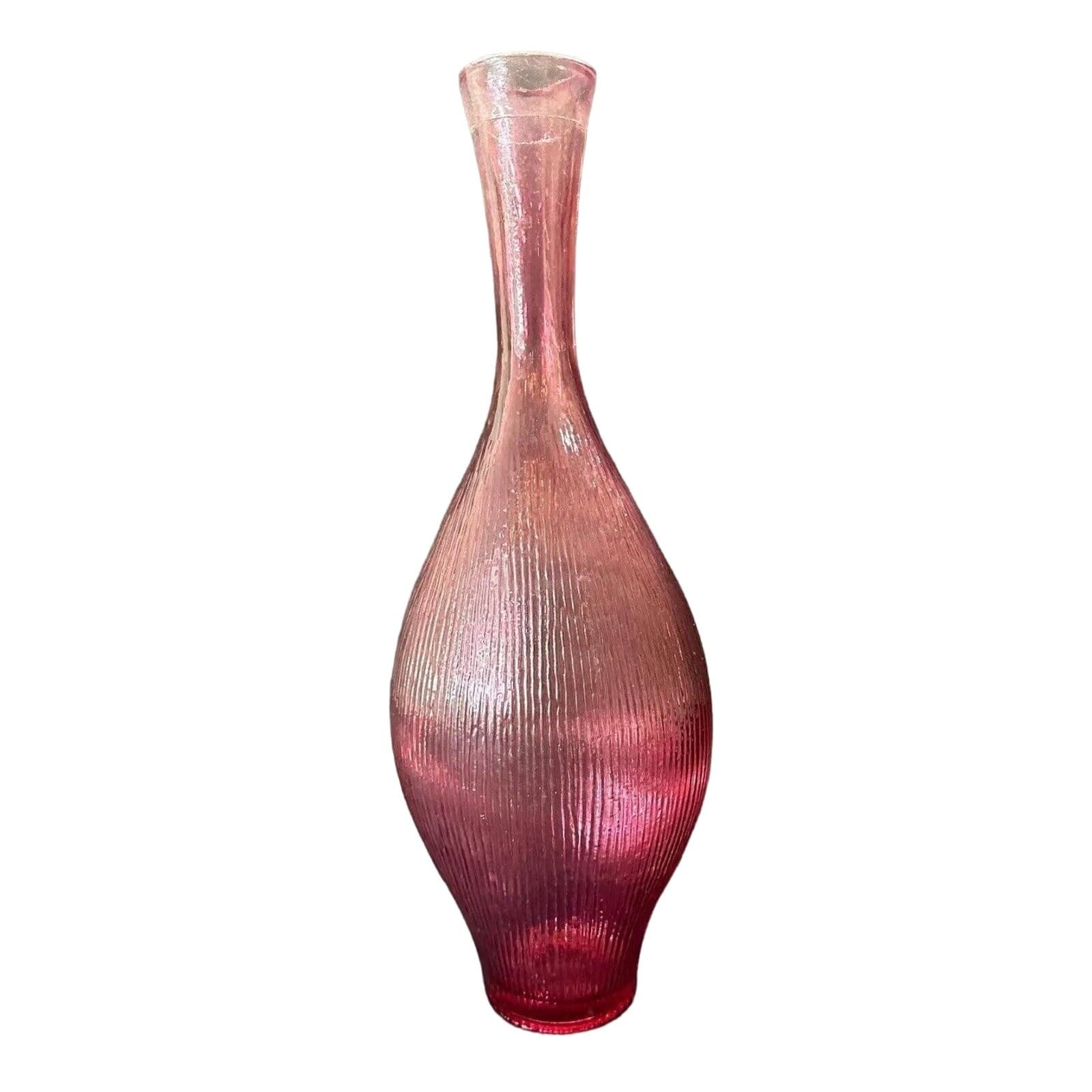 Eastern Art Glass Clear Pink Vase Raised Line Pattern Gooseneck Vase 15.75" - Thumbnail 3