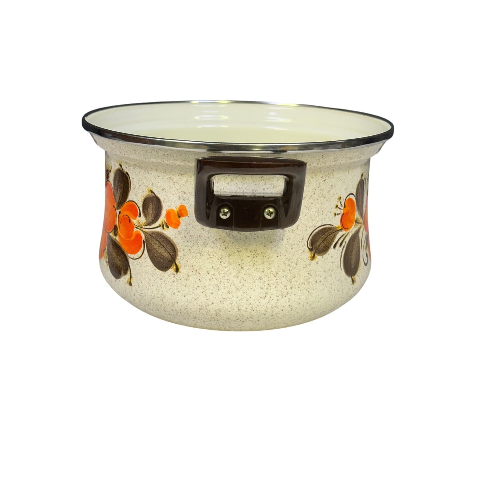 Sanko Ware Japan Show Pans Large 9.75” x 6” Stock Pot Orange Poppies Vintage - Thumbnail 4