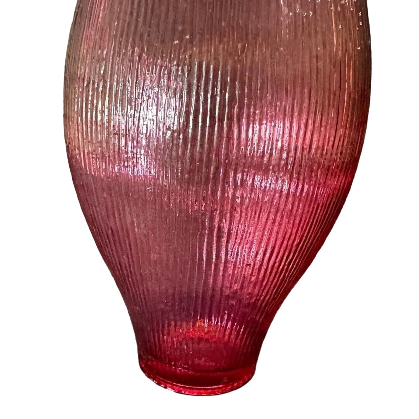Eastern Art Glass Clear Pink Vase Raised Line Pattern Gooseneck Vase 15.75" - Thumbnail 2