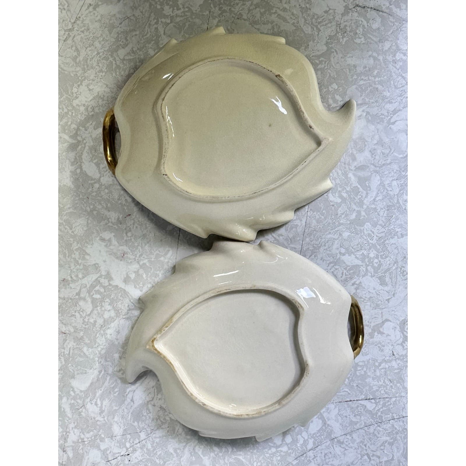 Mid Century Leaf Shaped Floral Gilt Accented Candy or Trinket Dishes-Set of Two - Thumbnail 5