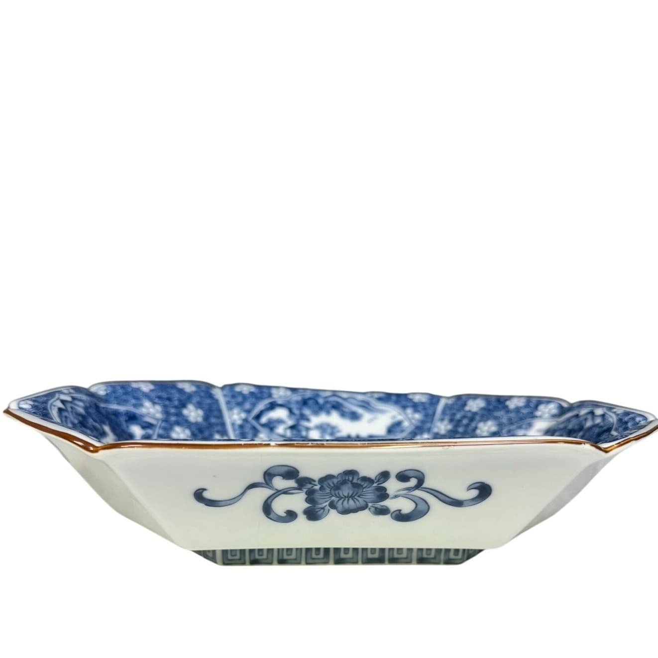 Japanese Satsuma Rectangular Platter 12" Serving Dish Blue White-Excellent - Thumbnail 2