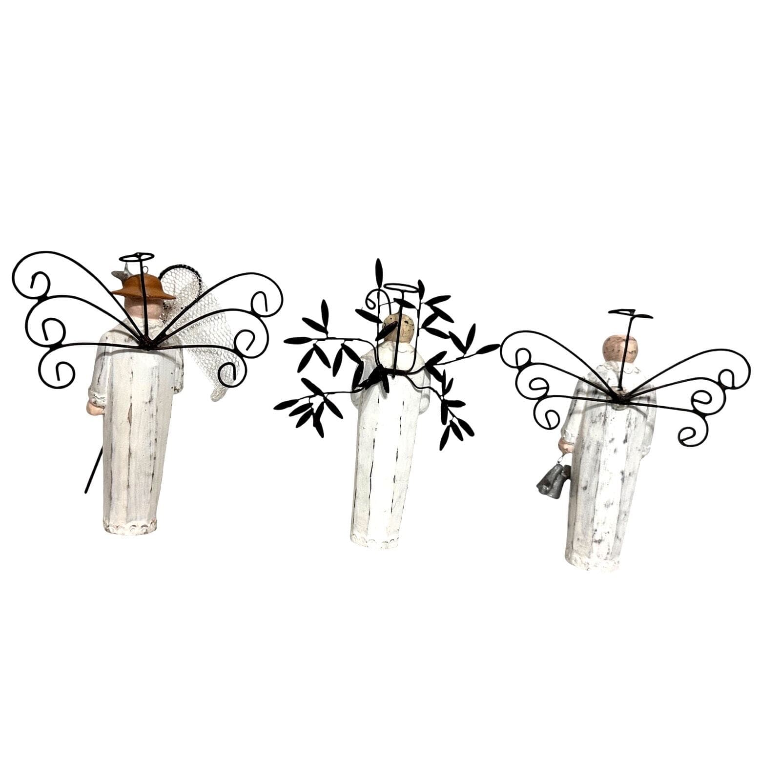 "Gardening Angels" Wooden Figurines Metal Wings 6" Tall-Adorable-Set of 3 - Thumbnail 5