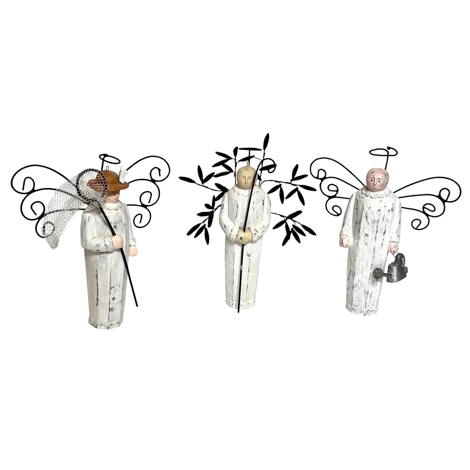 "Gardening Angels" Wooden Figurines Metal Wings 6" Tall-Adorable-Set of 3 - Thumbnail 7