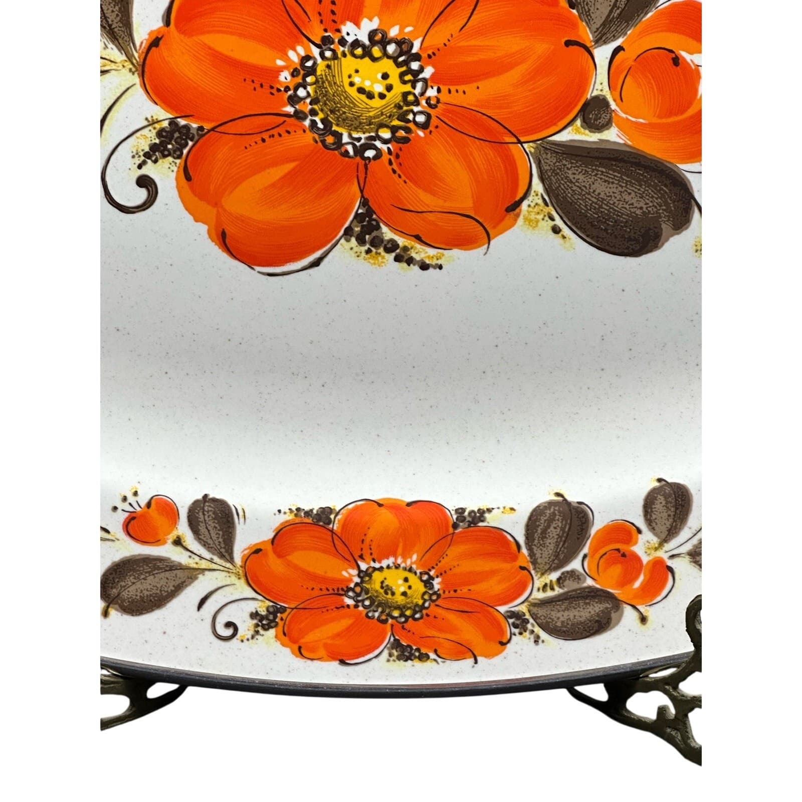 Japan Sanko Ware Show Pans Large 18" Metal Platter Orange Poppies - Thumbnail 5