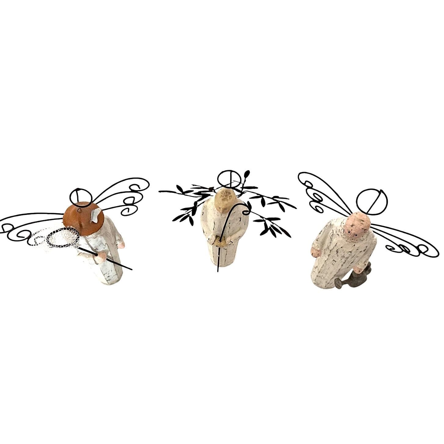 "Gardening Angels" Wooden Figurines Metal Wings 6" Tall-Adorable-Set of 3 - Thumbnail 6