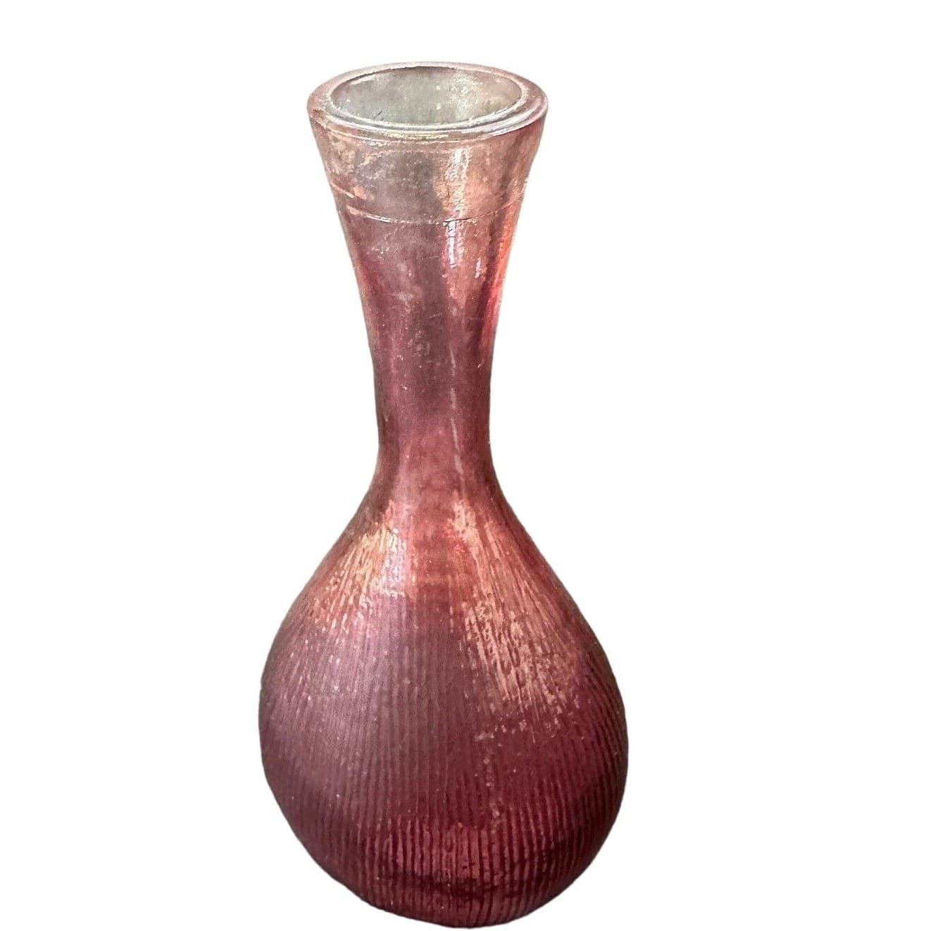 Eastern Art Glass Clear Pink Vase Raised Line Pattern Gooseneck Vase 15.75" - Thumbnail 6