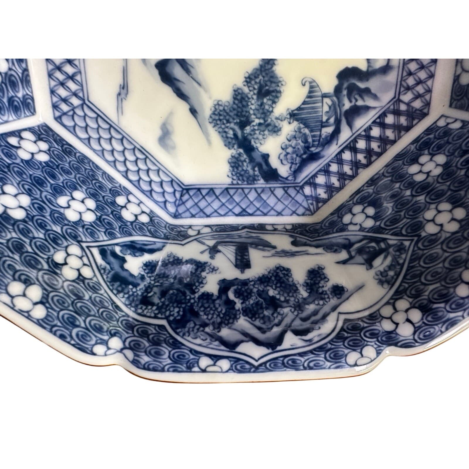 Japanese Satsuma Rectangular Platter 12" Serving Dish Blue White-Excellent - Thumbnail 10