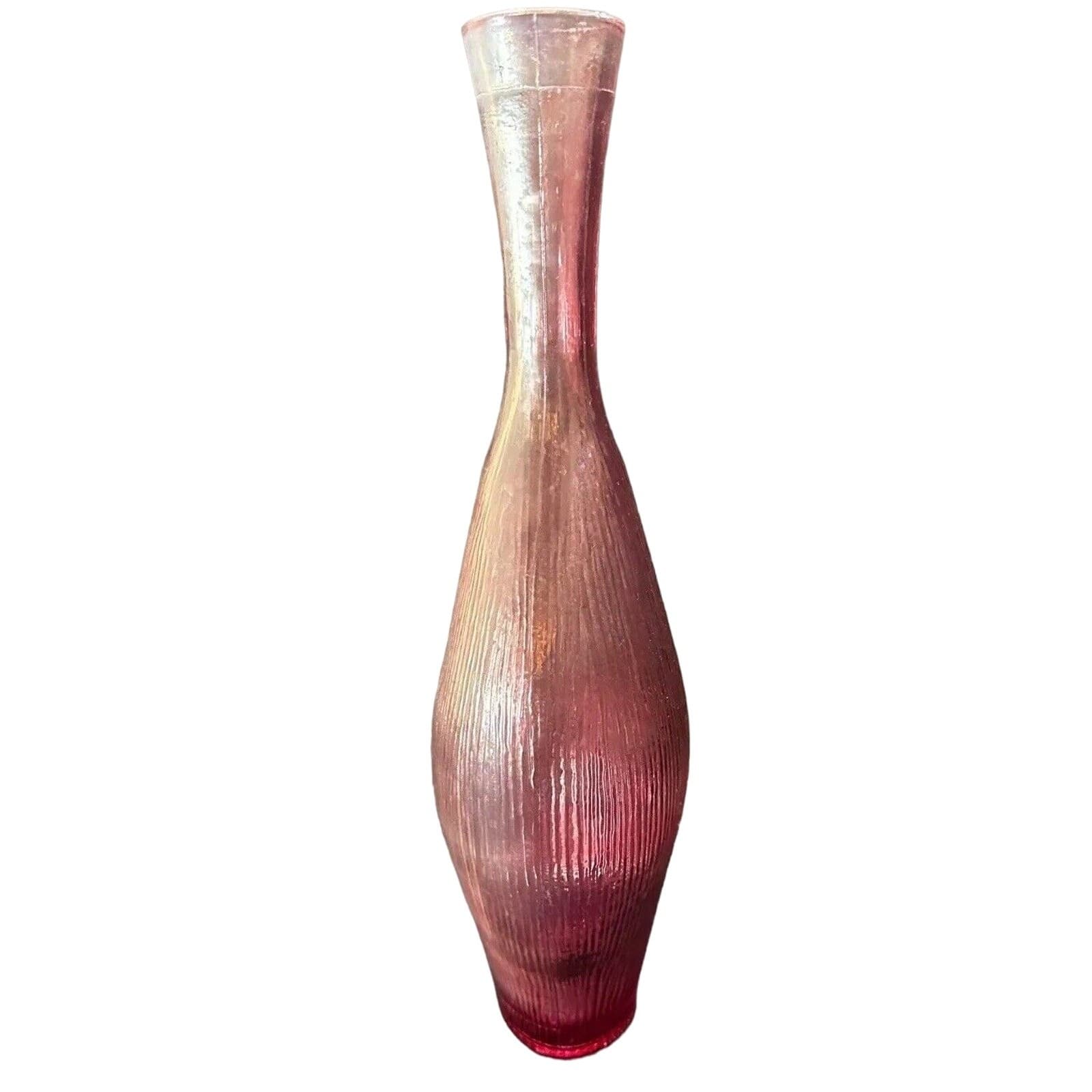 Eastern Art Glass Clear Pink Vase Raised Line Pattern Gooseneck Vase 15.75" - Thumbnail 5