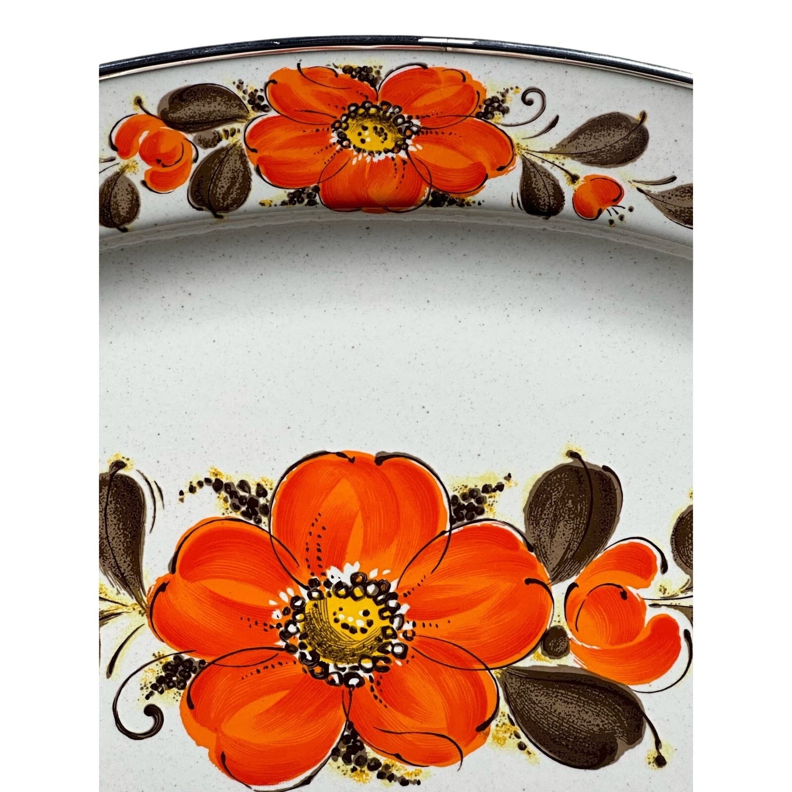 Japan Sanko Ware Show Pans Large 18" Metal Platter Orange Poppies - Thumbnail 3