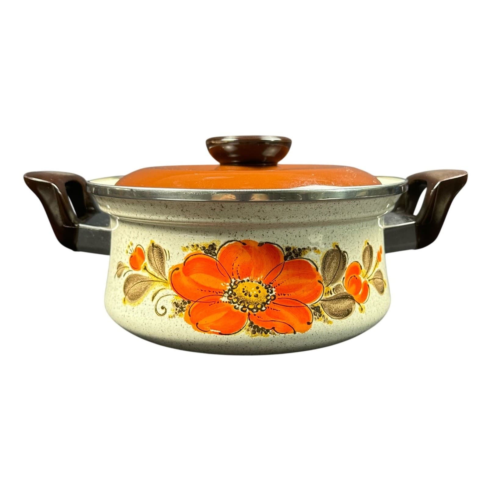Japan Sanko Ware Show Pans 3-1/2 Qrt Dutch Oven Orange Poppies Vintage - Thumbnail 3
