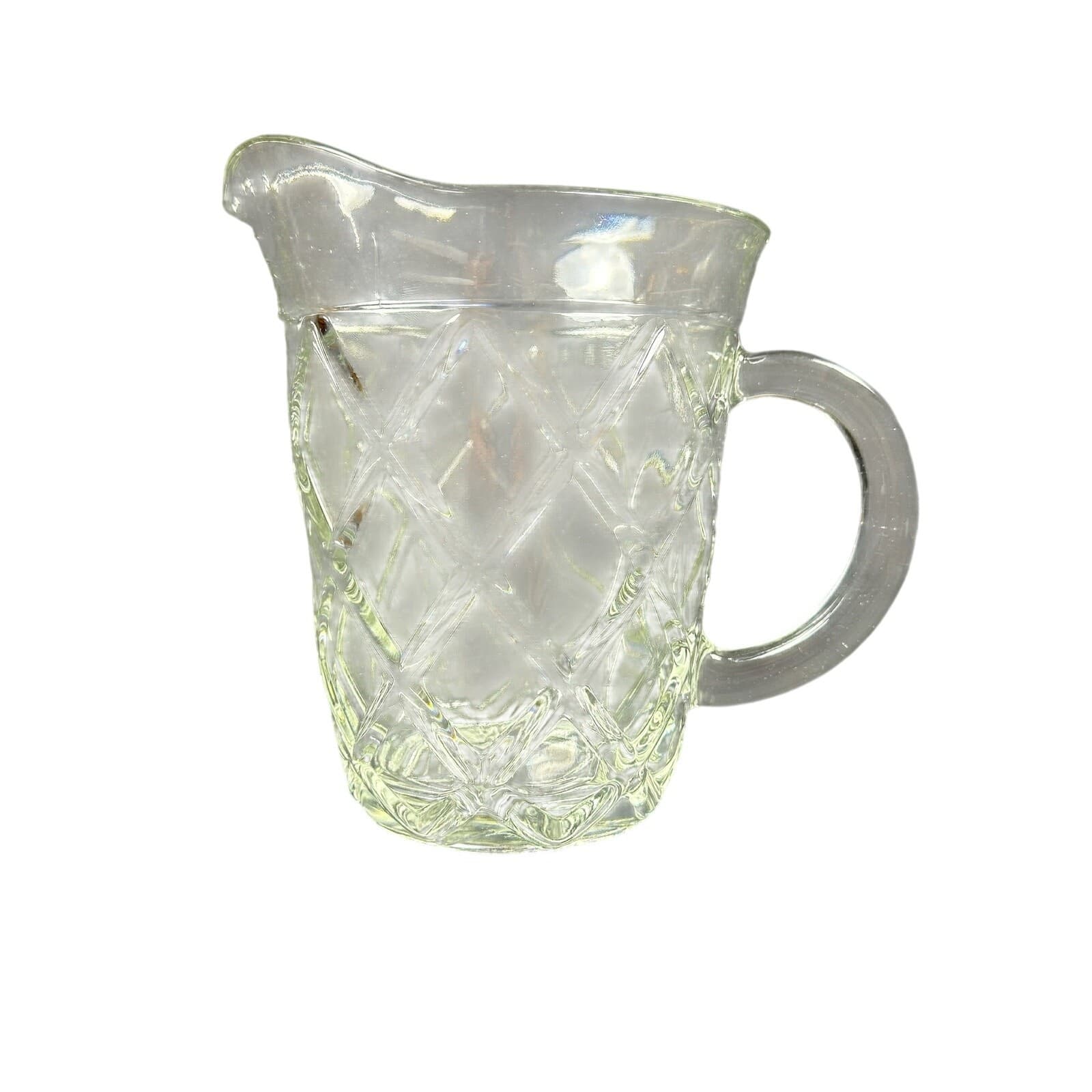 Heavy Clear Glass Diamond Designed 7.75" x 5.75" Water Pitcher Vintage