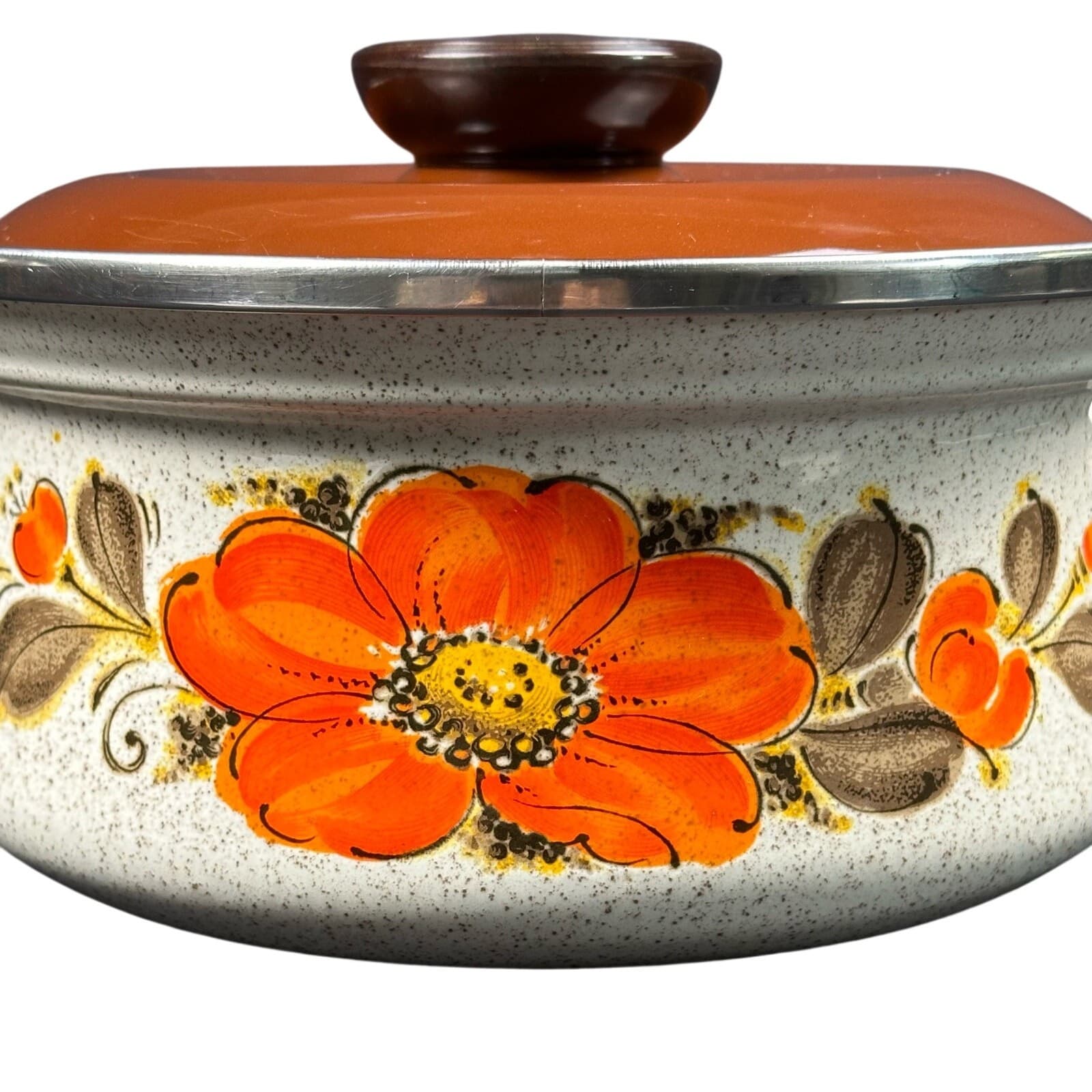 Japan Sanko Ware Show Pans 3-1/2 Qrt Dutch Oven Orange Poppies Vintage - Thumbnail 2