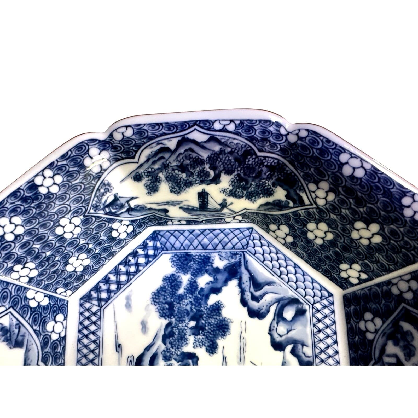 Japanese Satsuma Rectangular Platter 12" Serving Dish Blue White-Excellent - Thumbnail 7