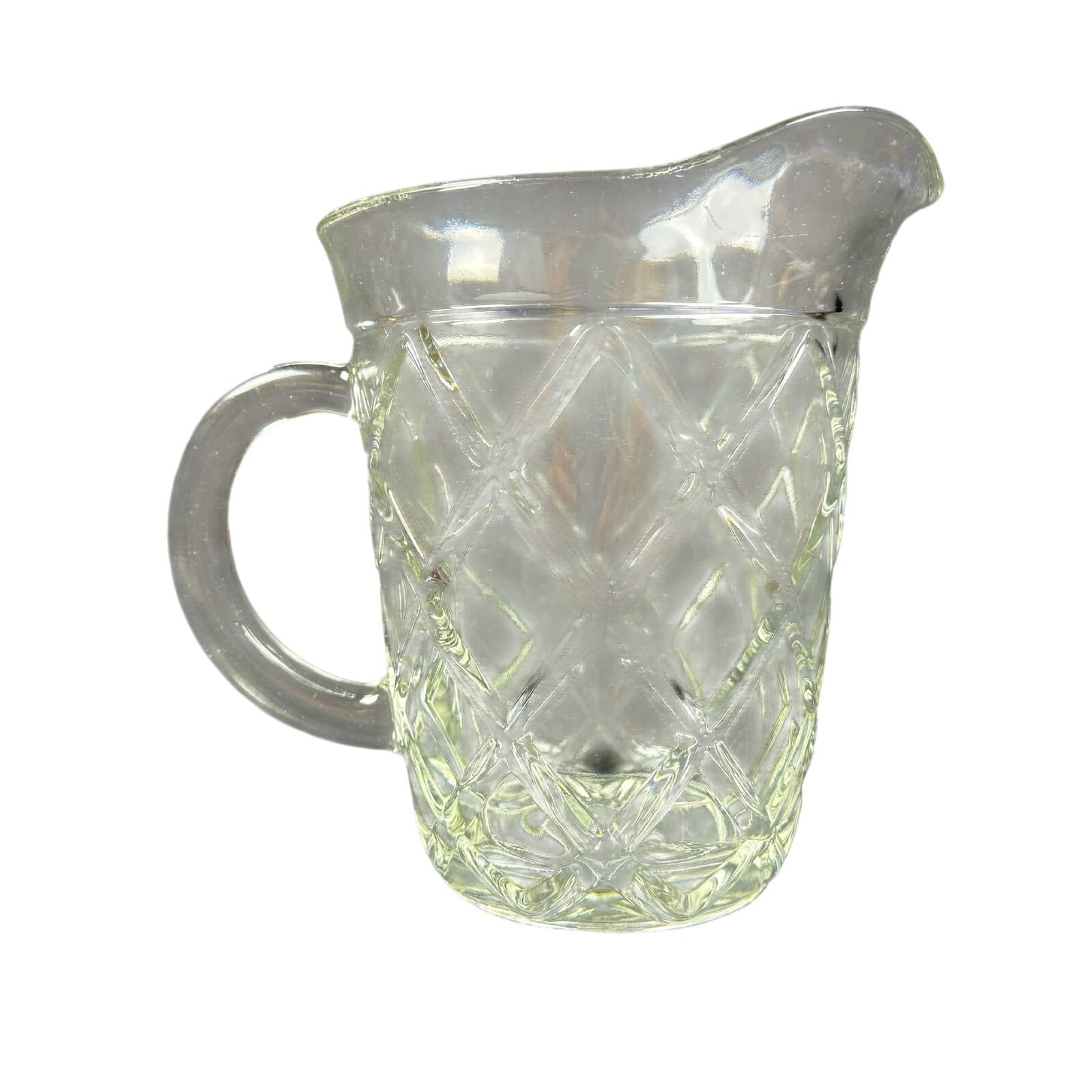 Heavy Clear Glass Diamond Designed 7.75" x 5.75" Water Pitcher Vintage - Thumbnail 3