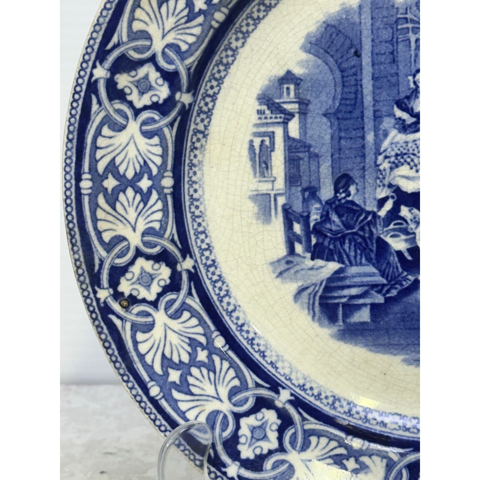 Antique Late 1800's JMPB&Co Maastricht 'Malaca' Blue Transferware 9.25" Plate - Thumbnail 3