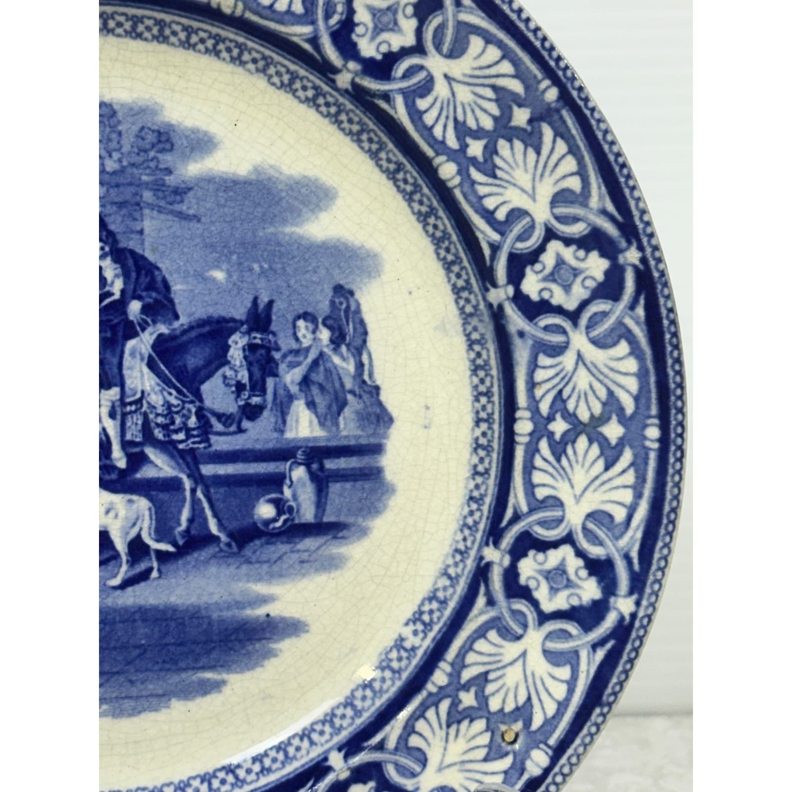 Antique Late 1800's JMPB&Co Maastricht 'Malaca' Blue Transferware 9.25" Plate - Thumbnail 5