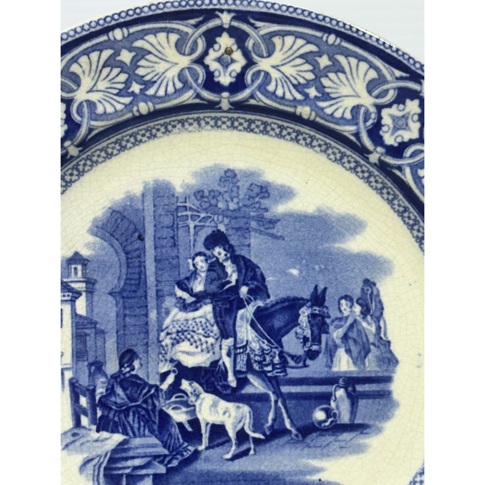 Antique Late 1800's JMPB&Co Maastricht 'Malaca' Blue Transferware 9.25" Plate - Thumbnail 4