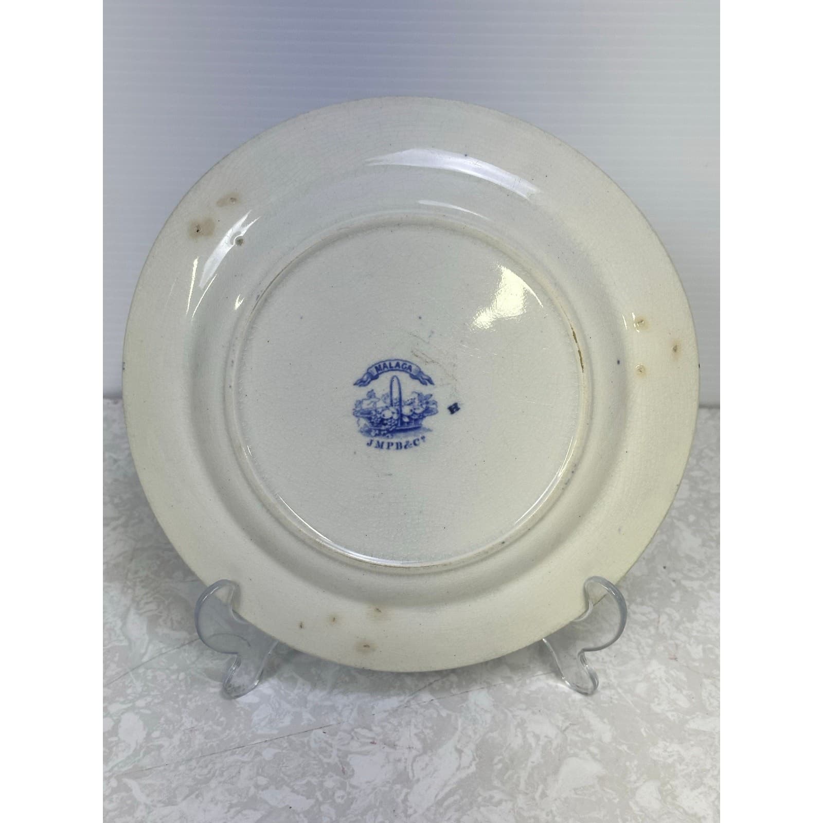 Antique Late 1800's JMPB&Co Maastricht 'Malaca' Blue Transferware 9.25" Plate - Thumbnail 7