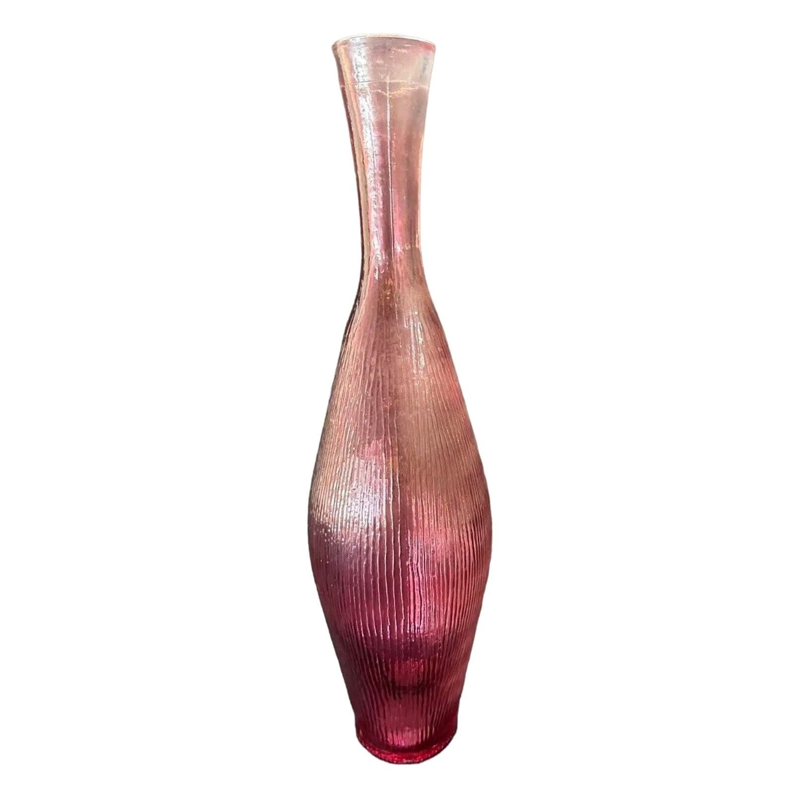 Eastern Art Glass Clear Pink Vase Raised Line Pattern Gooseneck Vase 15.75" - Thumbnail 4