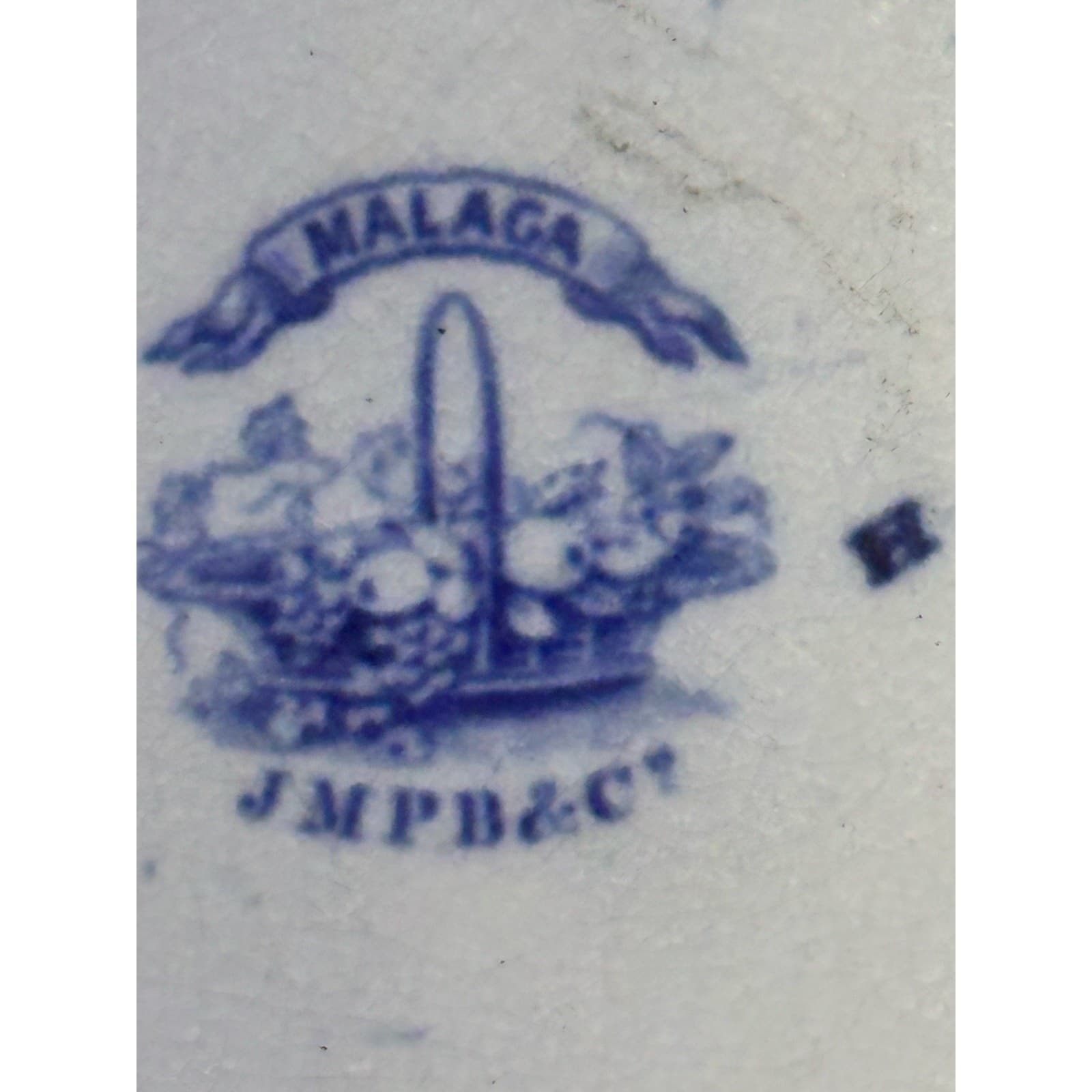 Antique Late 1800's JMPB&Co Maastricht 'Malaca' Blue Transferware 9.25" Plate - Thumbnail 8