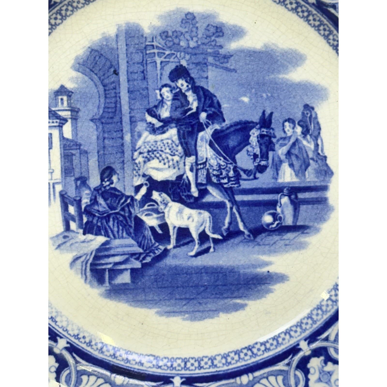 Antique Late 1800's JMPB&Co Maastricht 'Malaca' Blue Transferware 9.25" Plate - Thumbnail 2