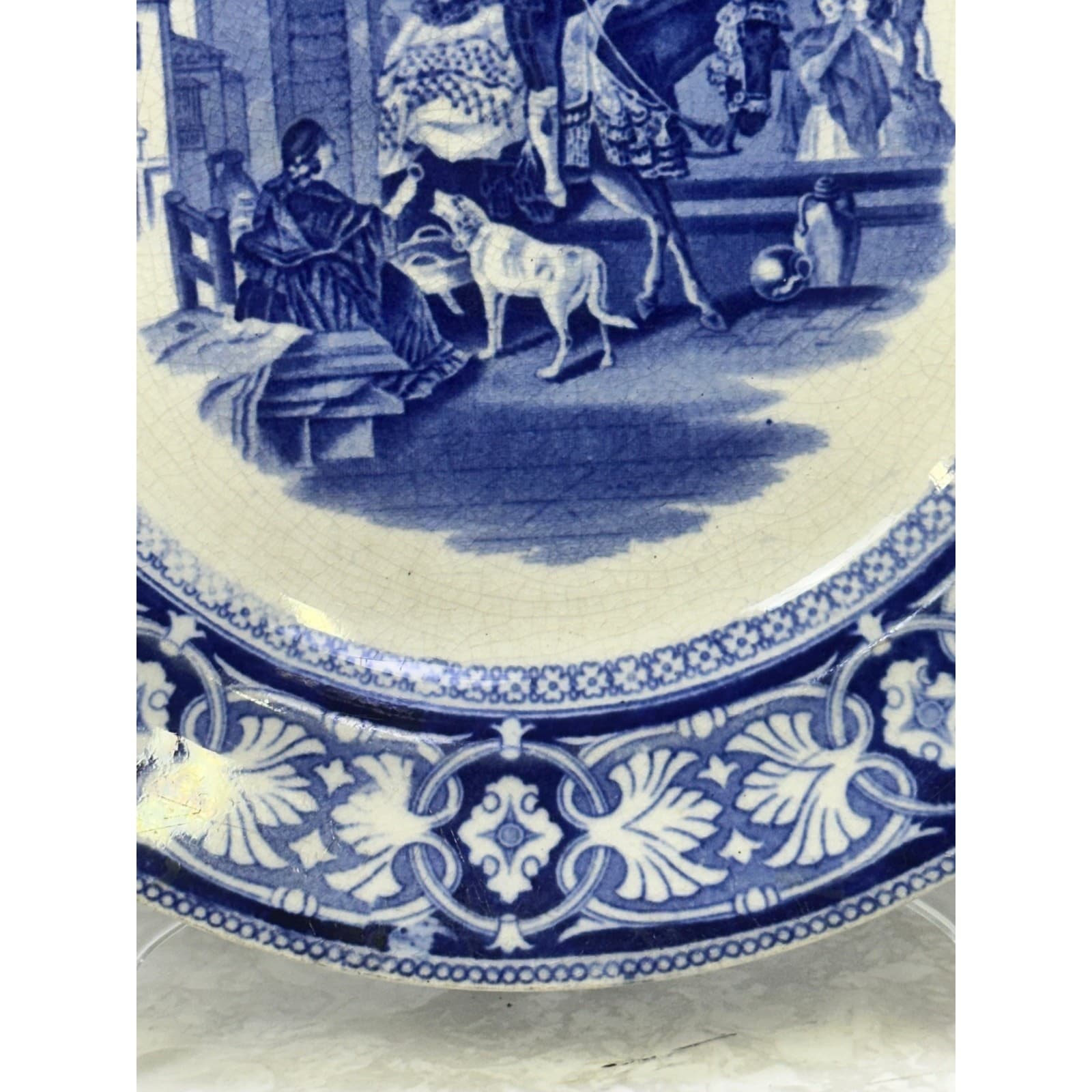 Antique Late 1800's JMPB&Co Maastricht 'Malaca' Blue Transferware 9.25" Plate - Thumbnail 6