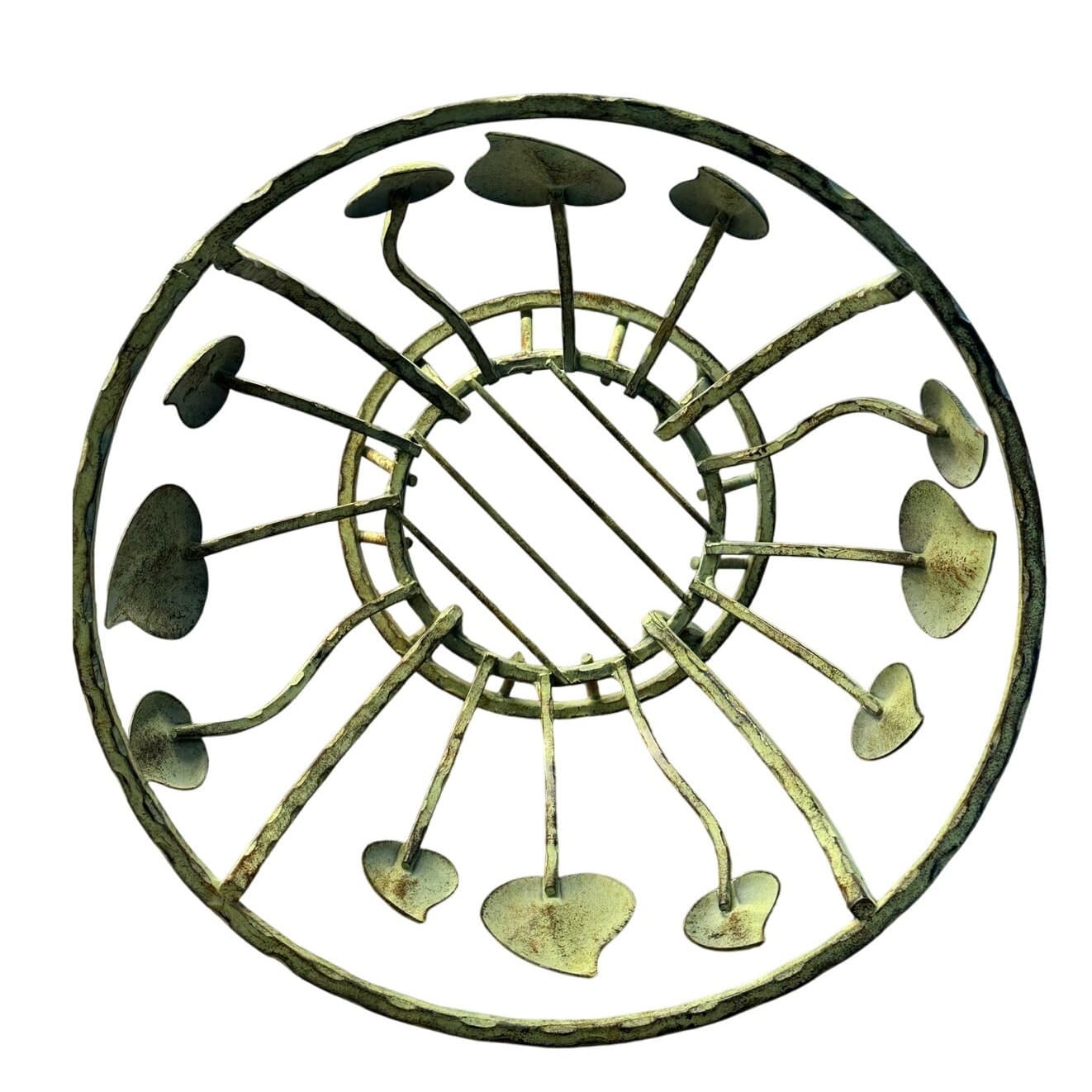 Unique Rustic Green Metal Fruit Basket Bowl w/Leaves-Indoor or Out on the Patio! - Thumbnail 5