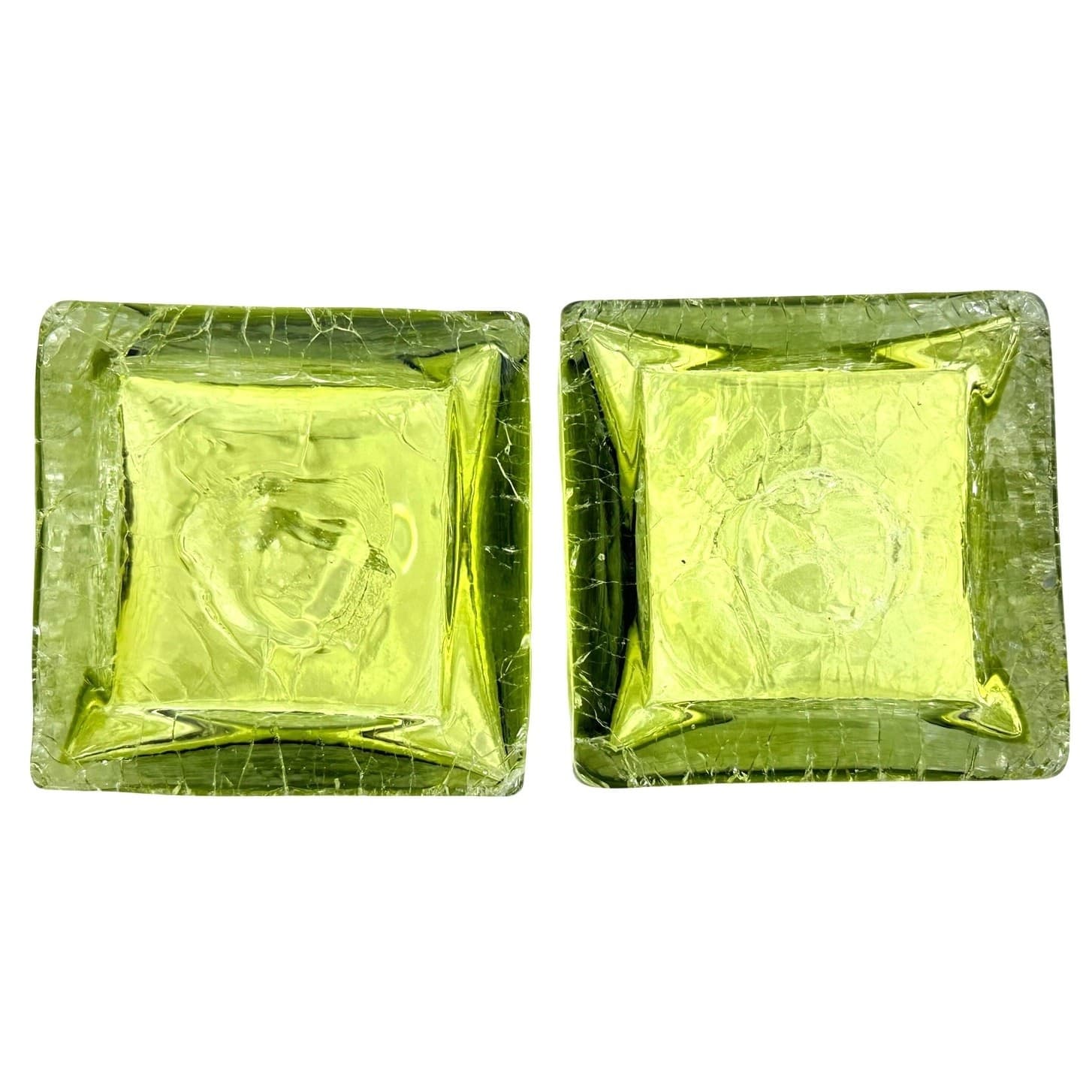 Art Glass MCM Pale Yellow Green Crackle Glass Rectangular 10" Vintage Vases-Pair - Thumbnail 7