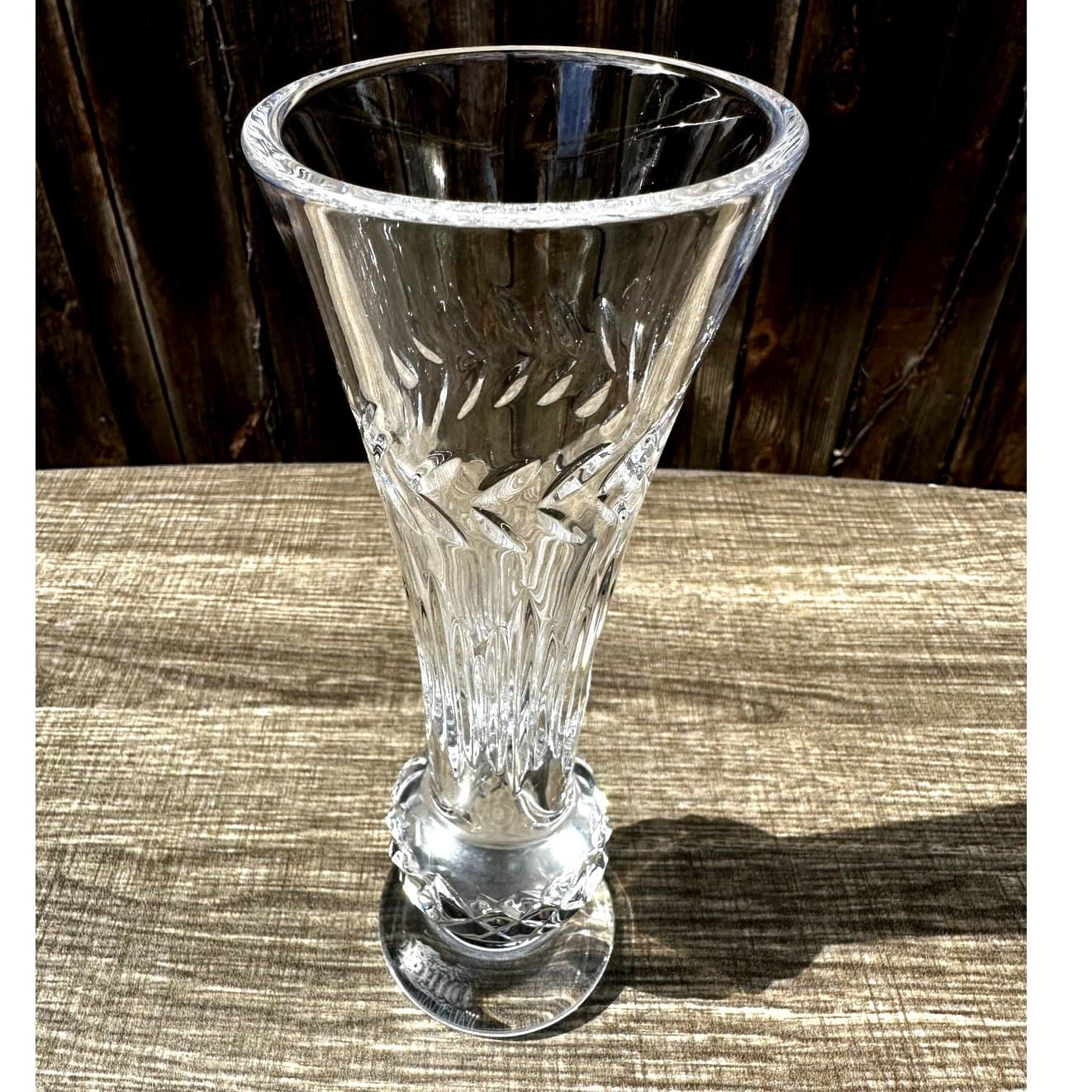 Waterford Crystal Fleurology 'Amy' 9" Tall Footed Vase-Excellent - Thumbnail 2