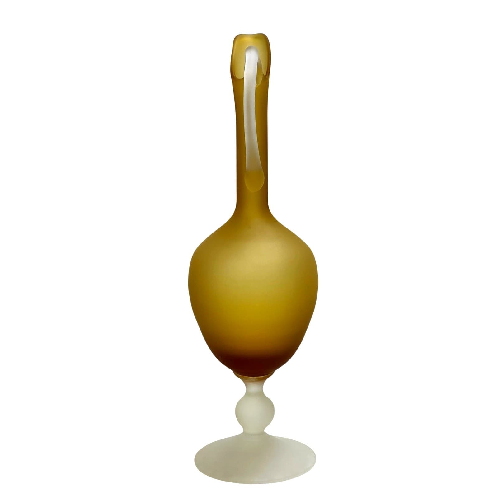 Murano Carlo Moretti Satinato Inspired Amber Clear Frosted Glass 15.25" Decanter - Thumbnail 2