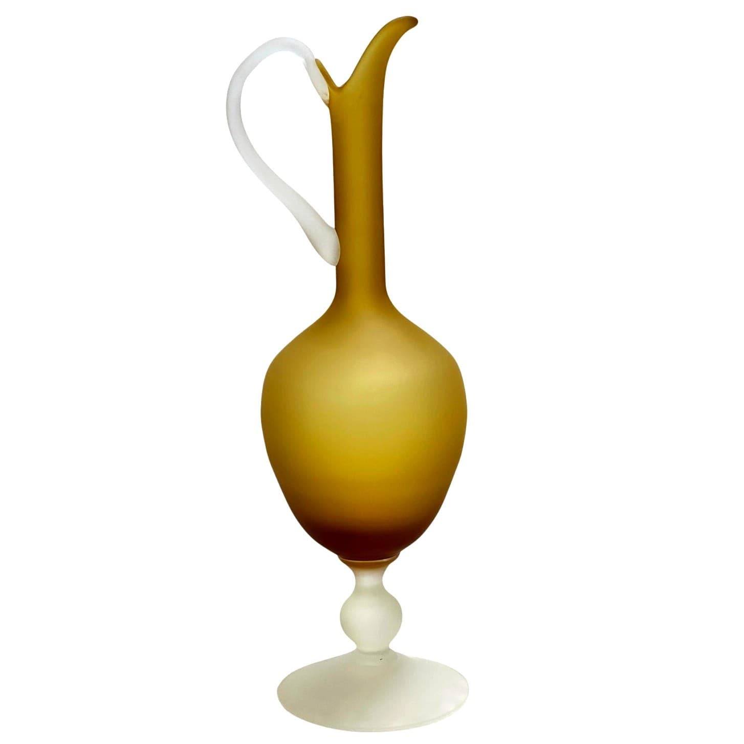 Murano Carlo Moretti Satinato Inspired Amber Clear Frosted Glass 15.25" Decanter - Thumbnail 3