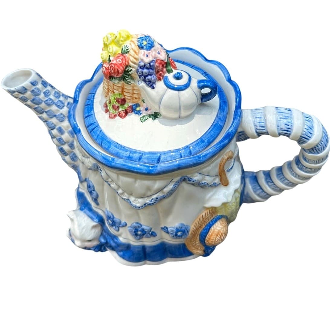 Avon Blue Rose Collection 1997 Kitty Flowers 18 oz Teapot-Adorable - Thumbnail 2